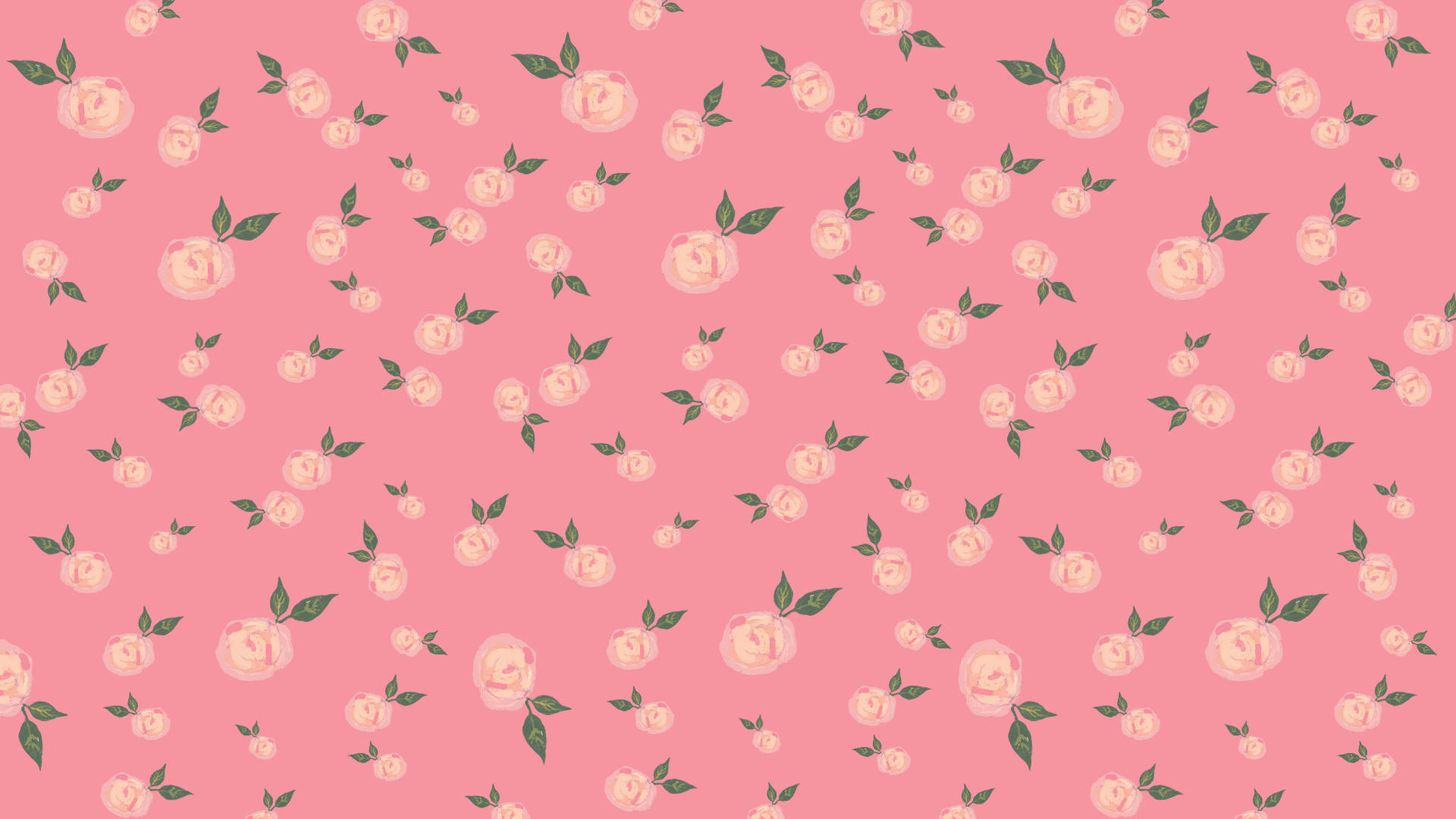 pink floral pattern, pastel roses, green leaves, Full HD Desktop Wallpaper