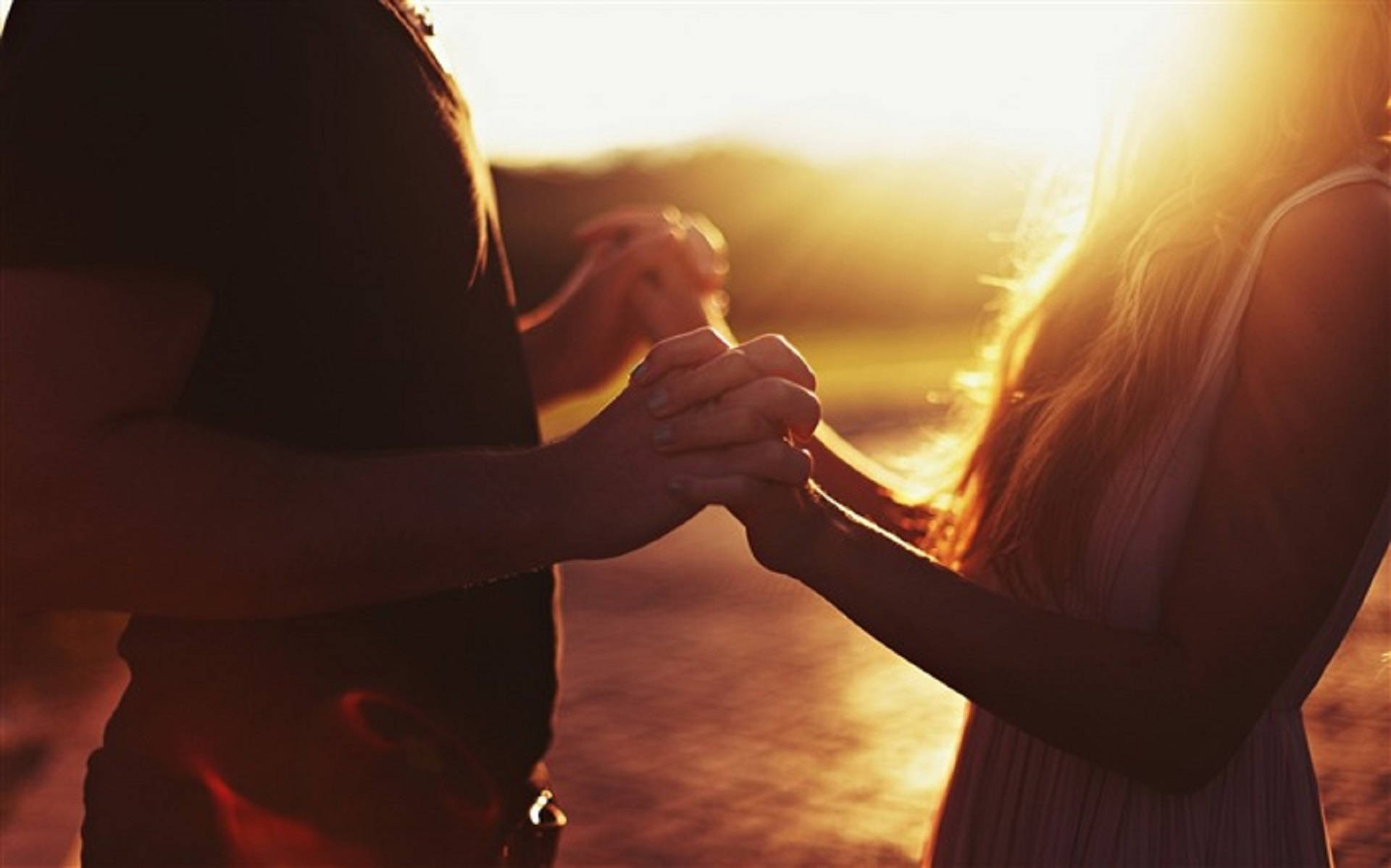 Romantic Love, sunset, golden light, Full HD Desktop Wallpaper