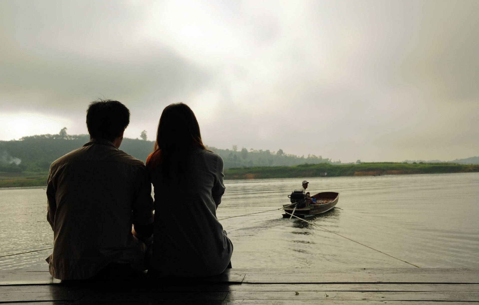 Romantic Love In A Port, wooden dock, misty river, Full HD Desktop Wallpaper