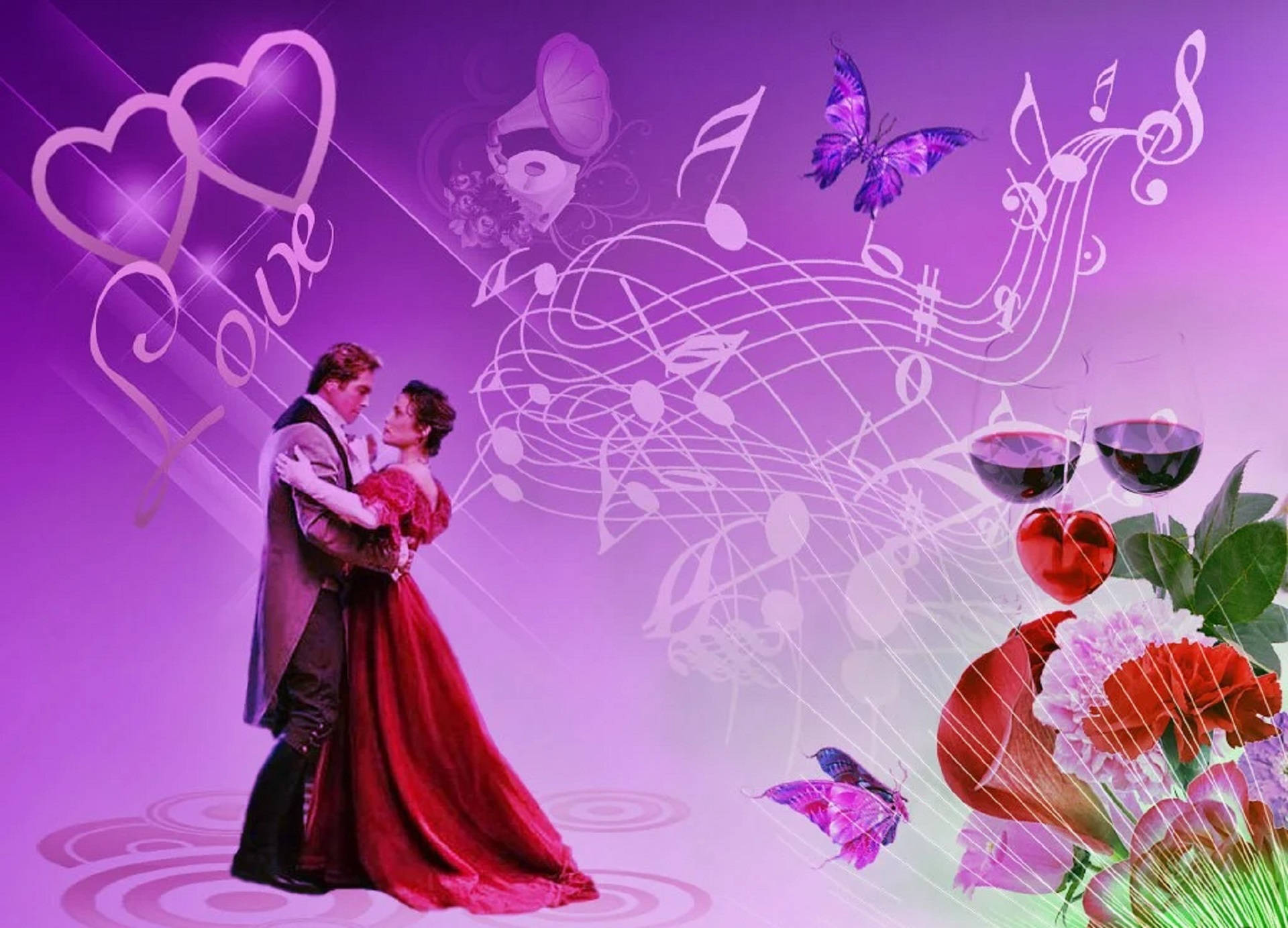 vintage attire, vibrant purple backdrop, musical notes, Full HD Desktop Wallpaper