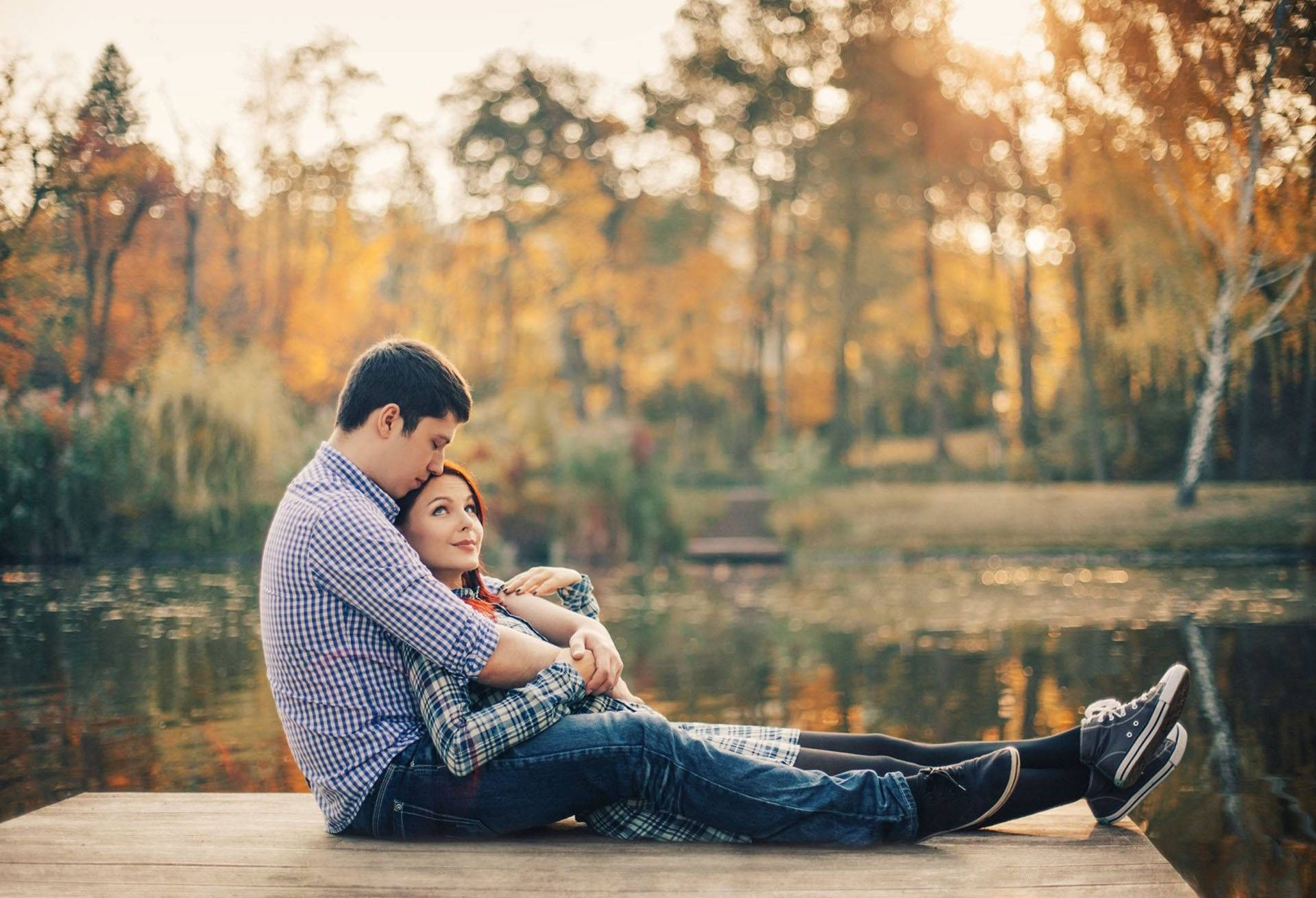 Romantic Love, lake, wooden dock, Full HD Desktop Wallpaper