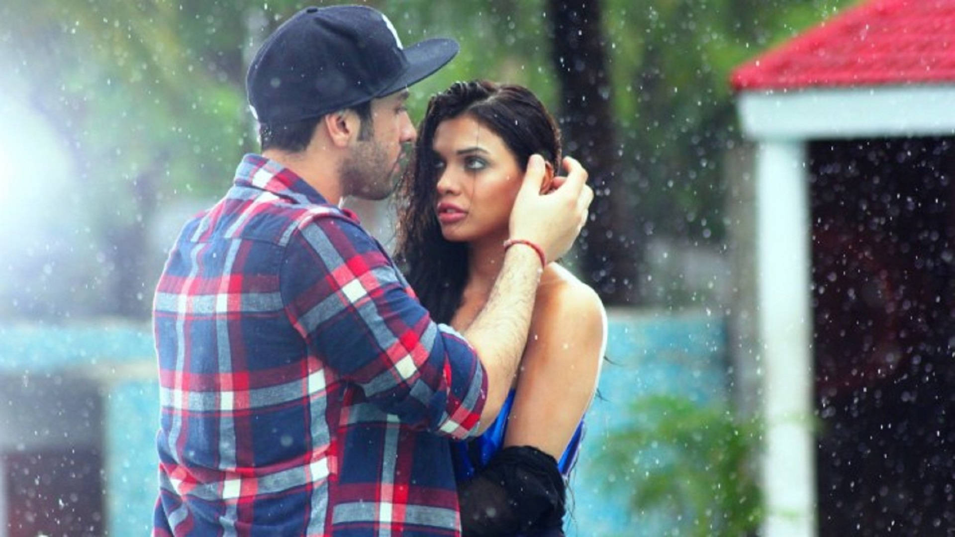 Romantic Love, rain, plaid shirt, Full HD Desktop Wallpaper