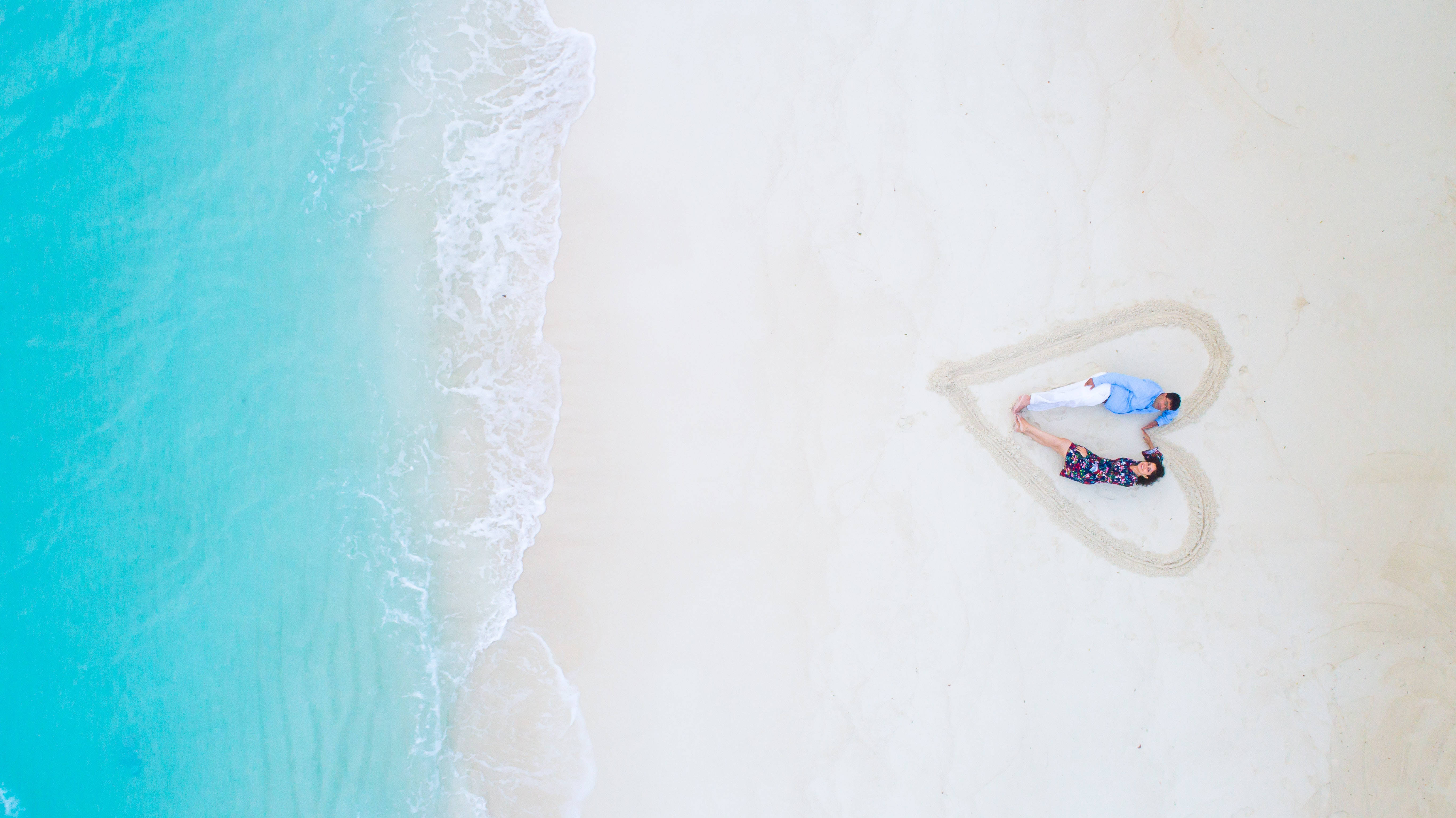 Romantic Love, sand heart, aerial view, 5K Desktop Wallpaper