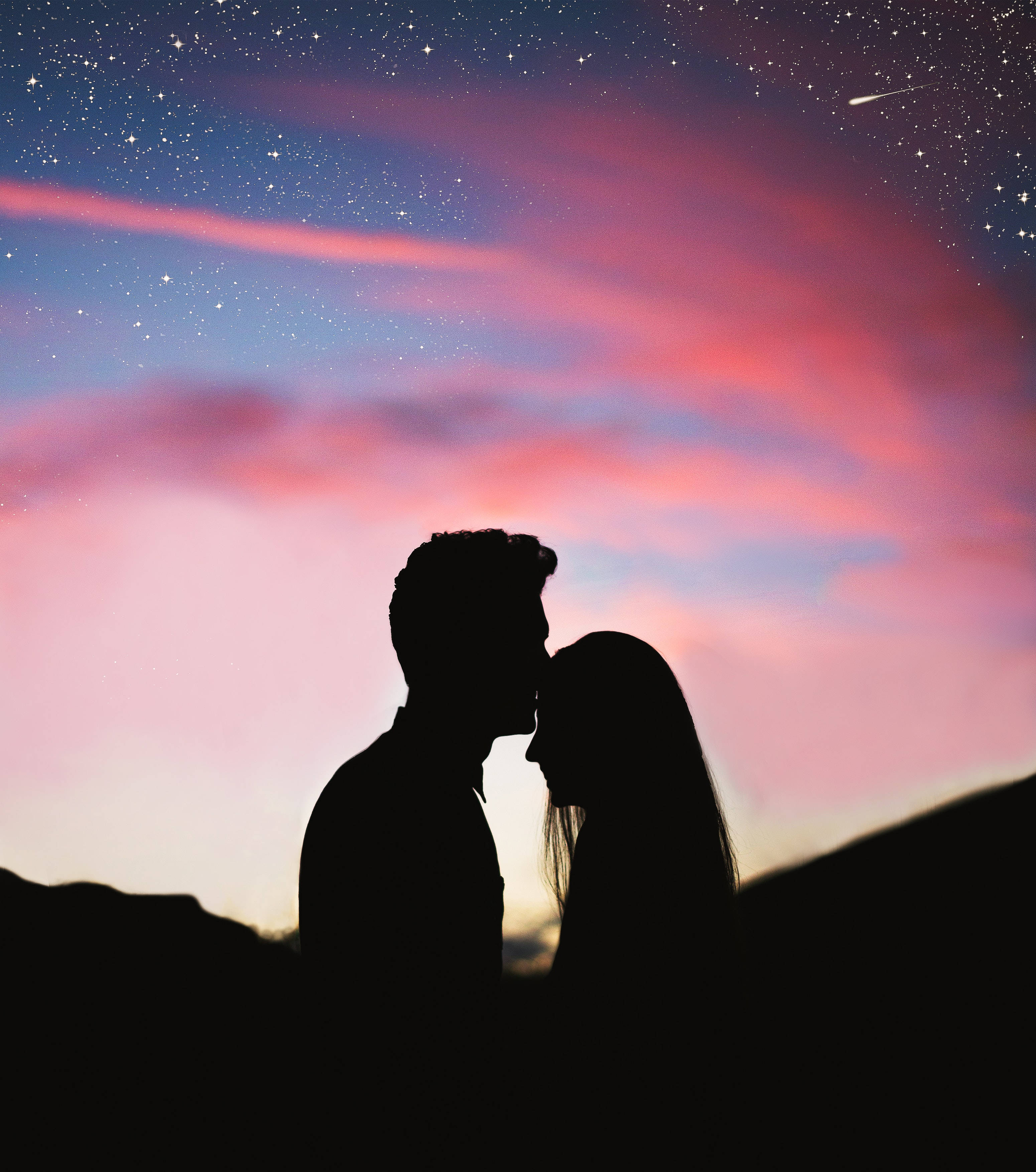 Romantic Love, pink sky, starry sky, 2K Phone Wallpaper