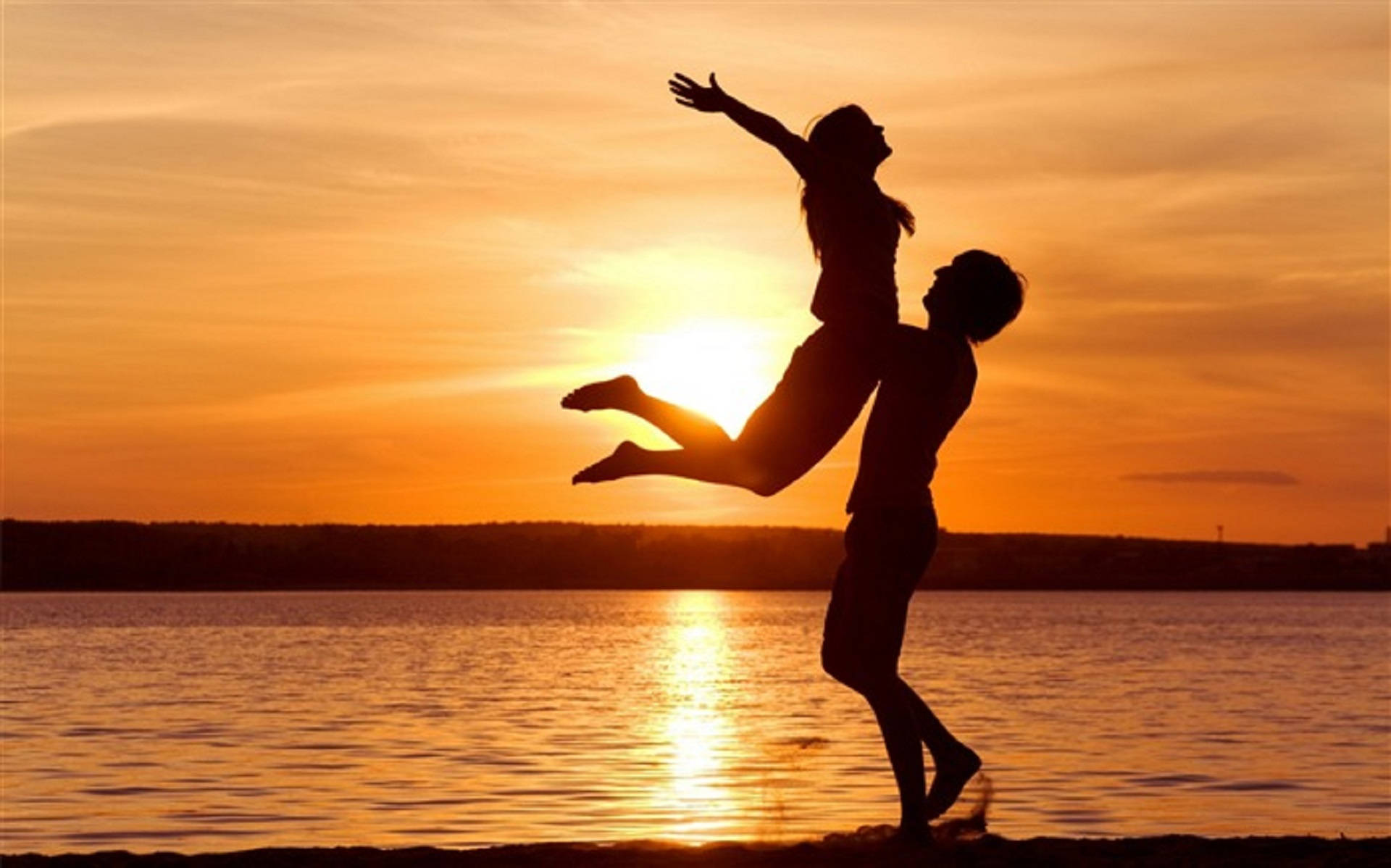 sunset, romantic love, couple, Full HD Desktop Wallpaper