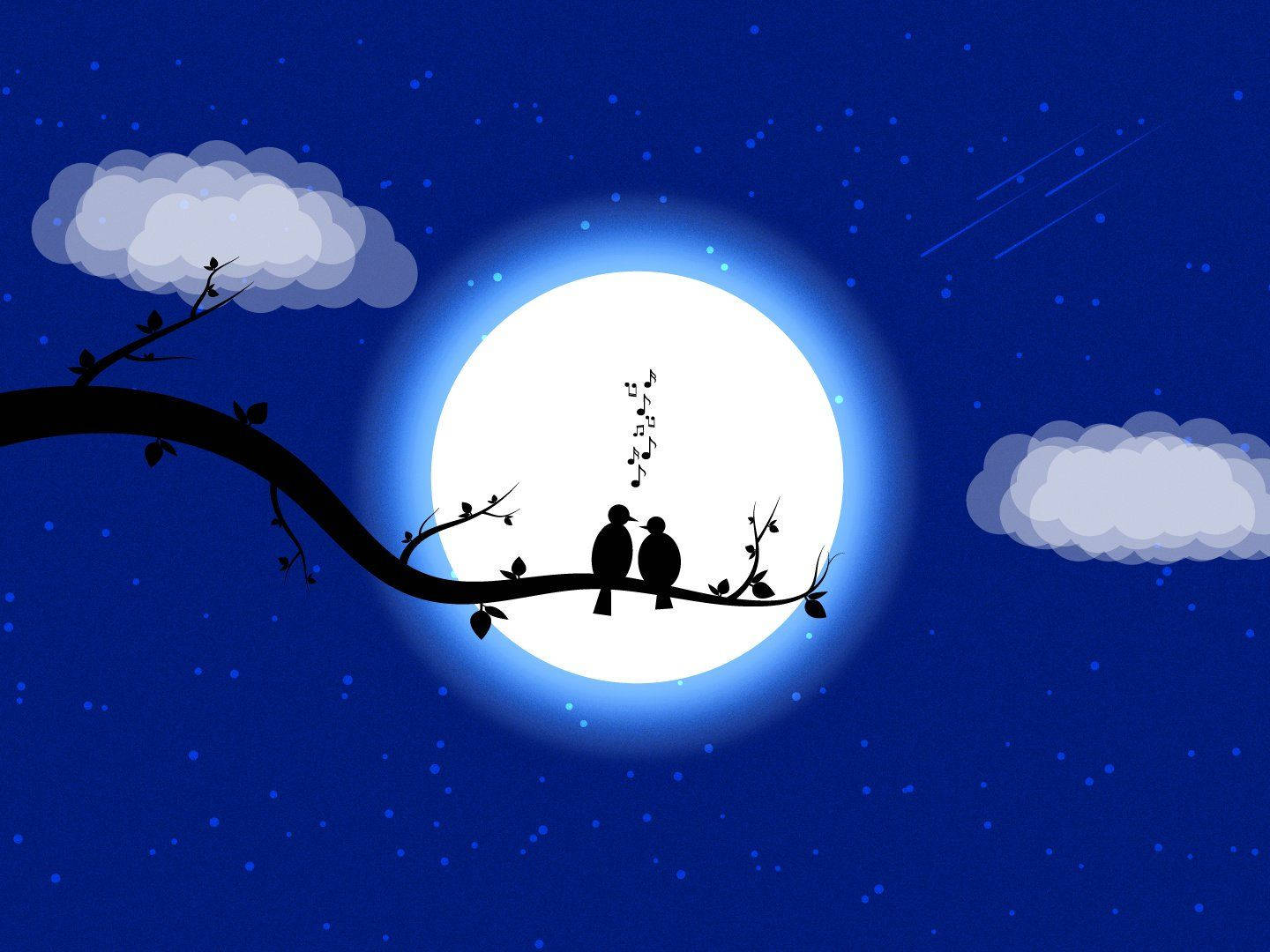 full moon, starry night sky, drifting clouds, HD Desktop Wallpaper