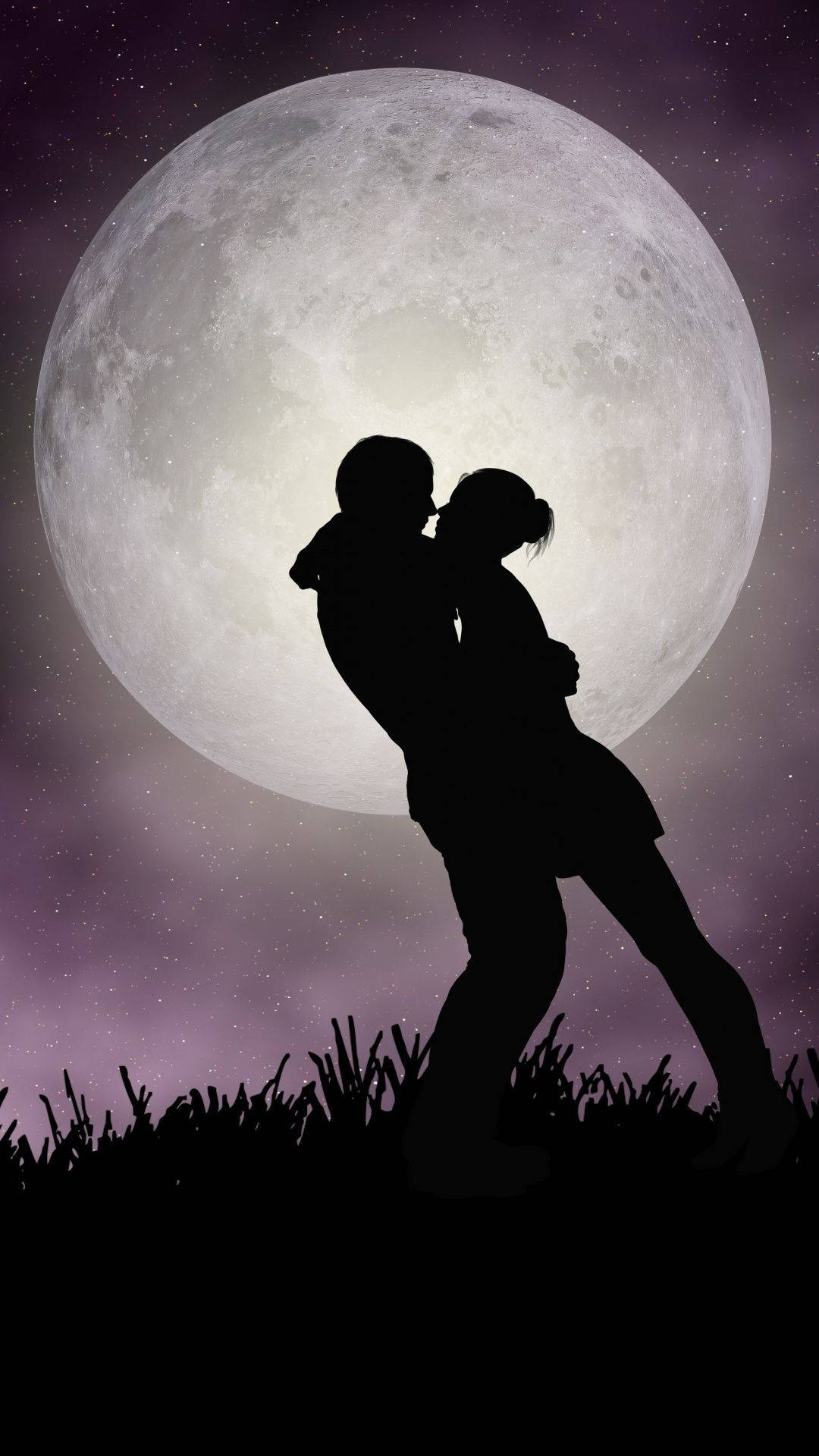 Romantic Moon, full moon, silhouette, Full HD Phone Wallpaper