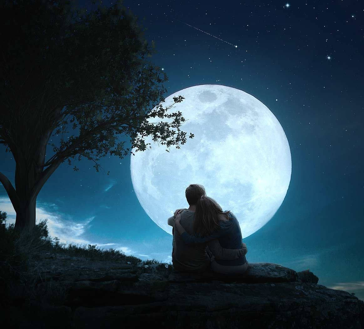 Romantic Moon, giant moonlit sky, stars, SD Desktop Wallpaper