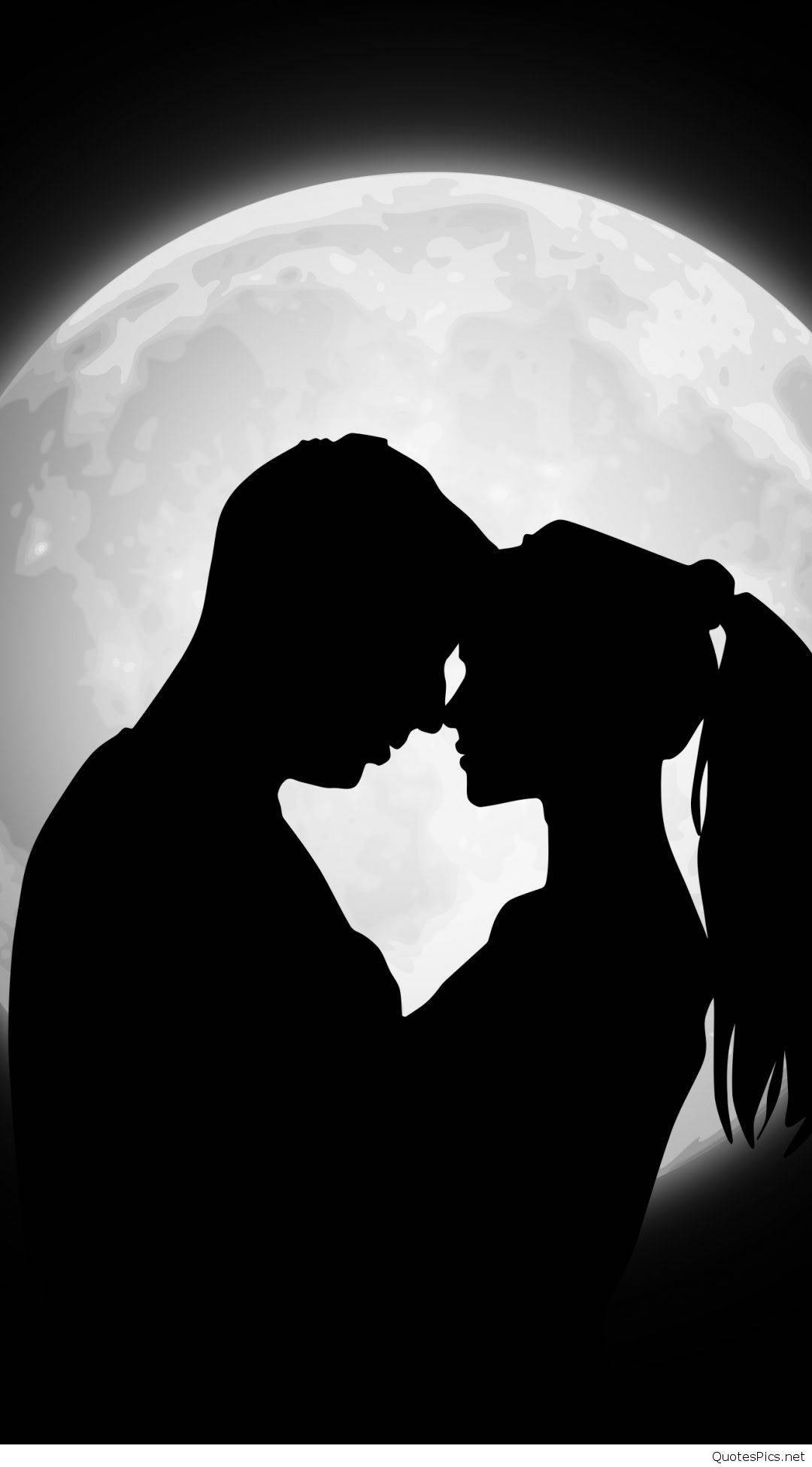 Couple, Full moon, Night sky, Full HD Phone Wallpaper