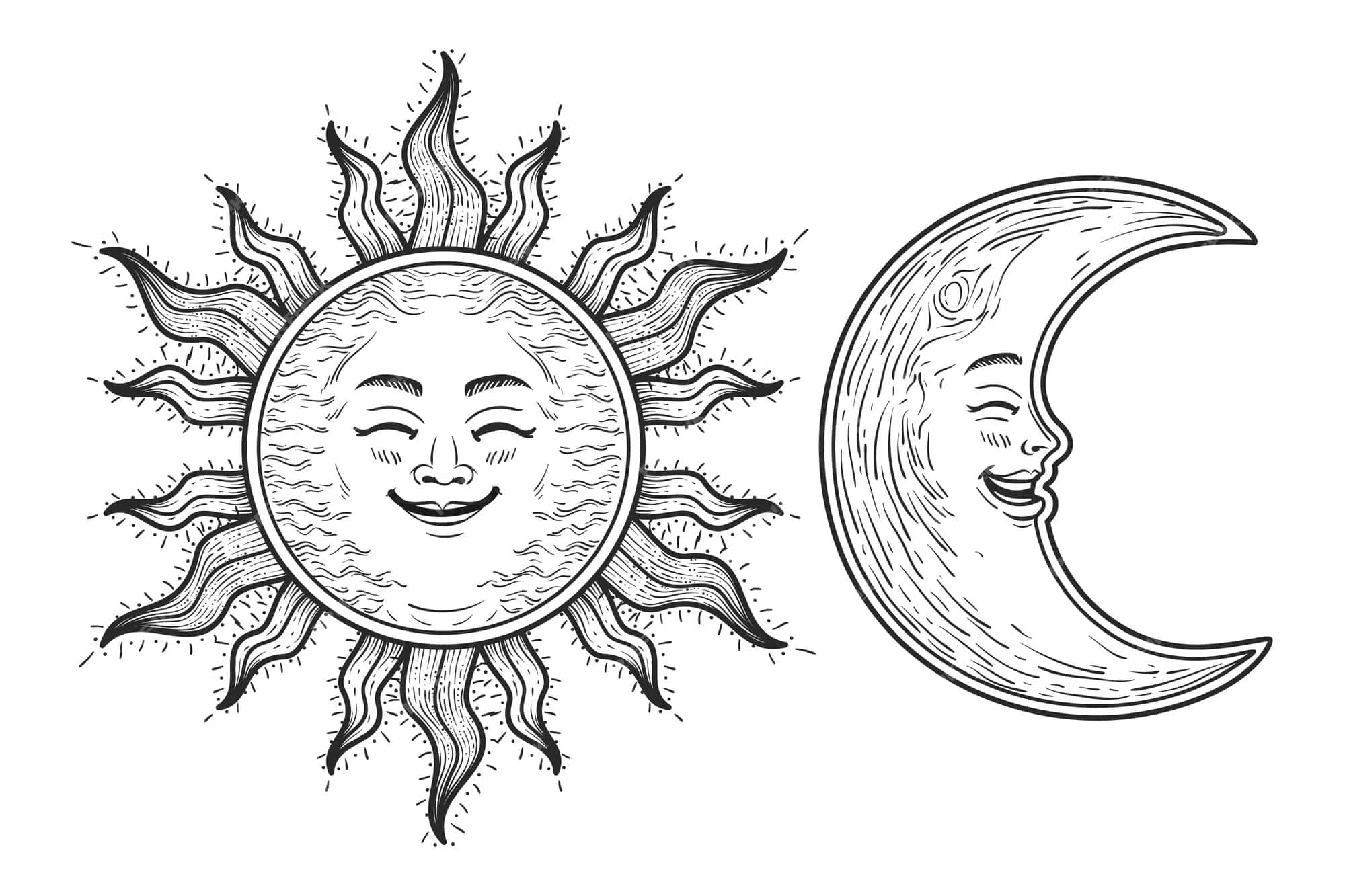 Bohemian Sunand Moon Art, crescent moon, sun, Full HD Desktop Wallpaper