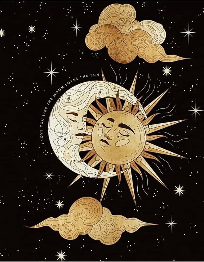 crescent moon, sun, faces embracing, SD Phone Wallpaper