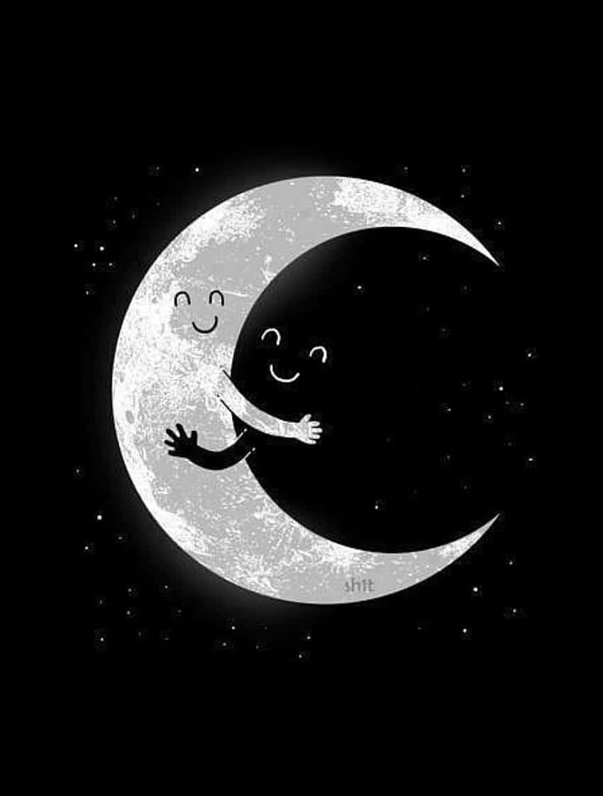 Dark Cute Moon Hugging, crescent moon, smiling face, SD Phone Wallpaper