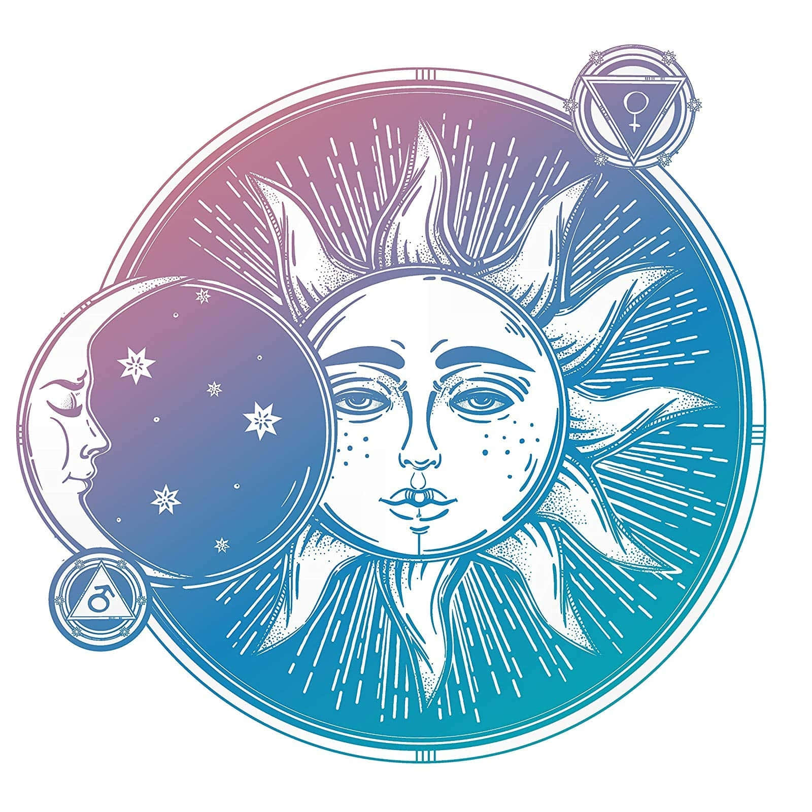 Bohemian Sun Moon Art, sun and moon face, stars, HD Desktop Wallpaper