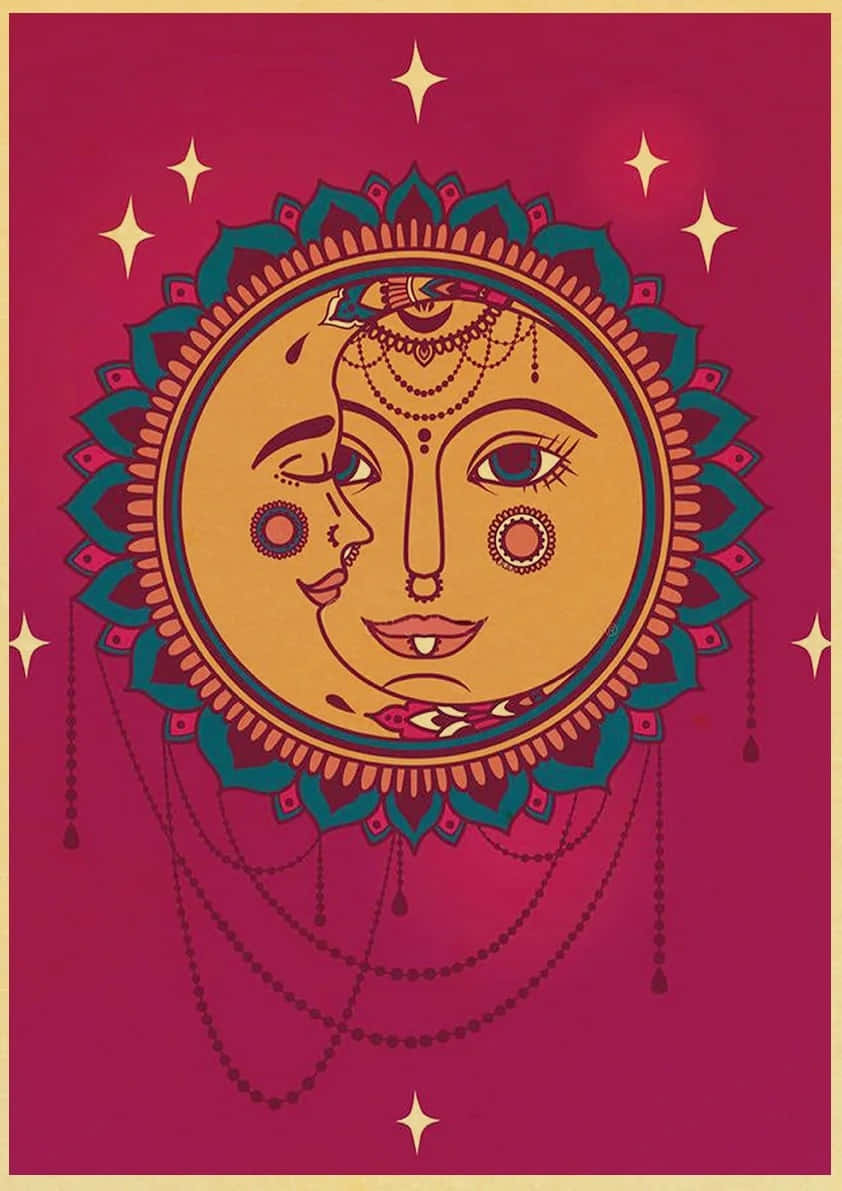 Bohemian Sun Moon Artwork, moon face, jewelry, SD Phone Wallpaper