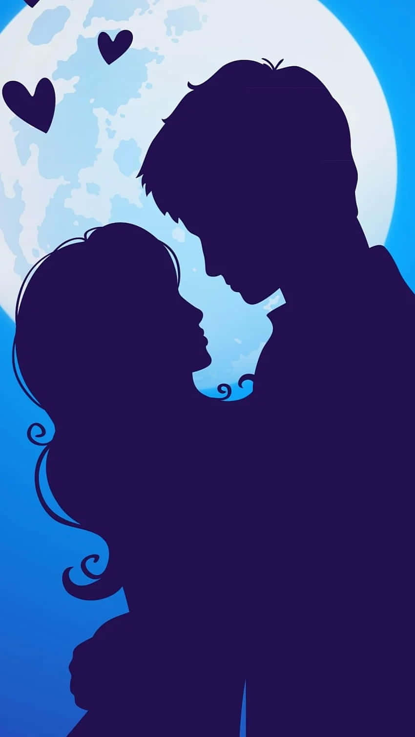 beautiful romantic, silhouetted couple in profile, large moon, HD Phone Wallpaper