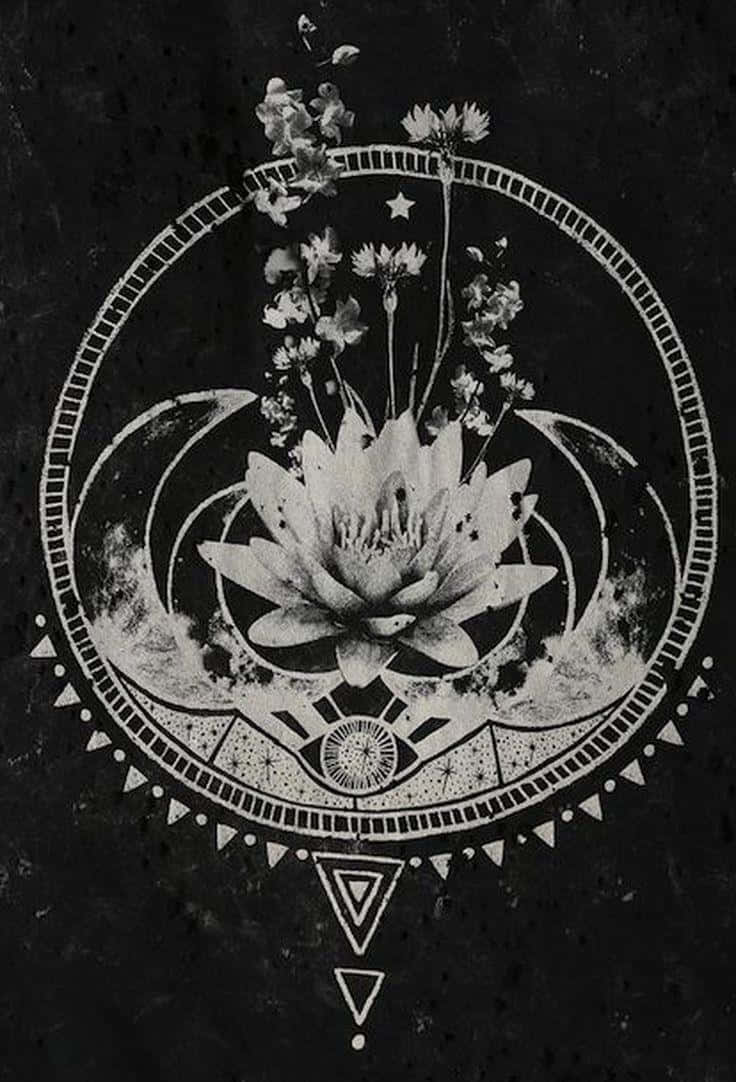 Bohemian Floral Moon Design, lotus flower, crescent moons, SD Phone Wallpaper