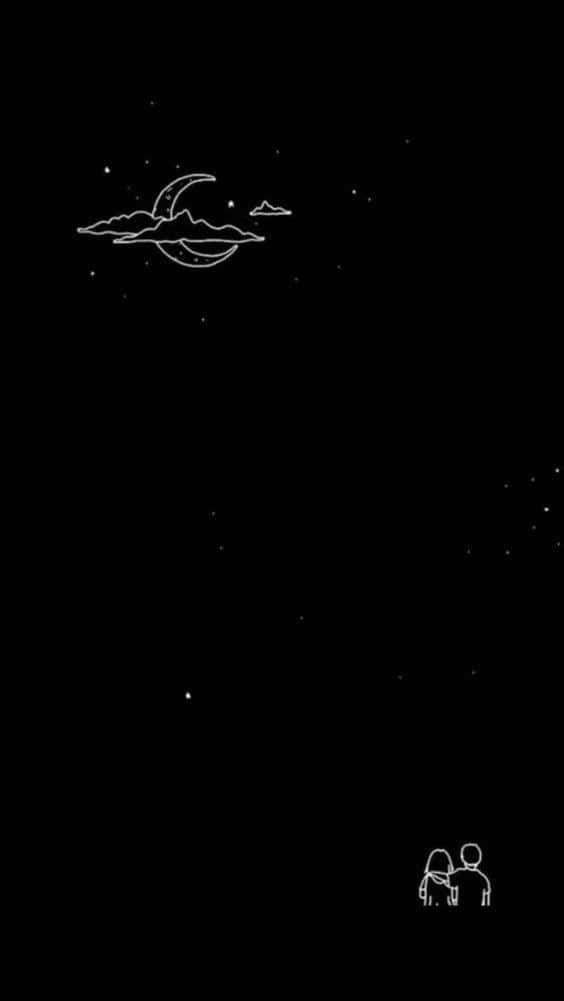 crescent moon, stars, stark black background, SD Phone Wallpaper