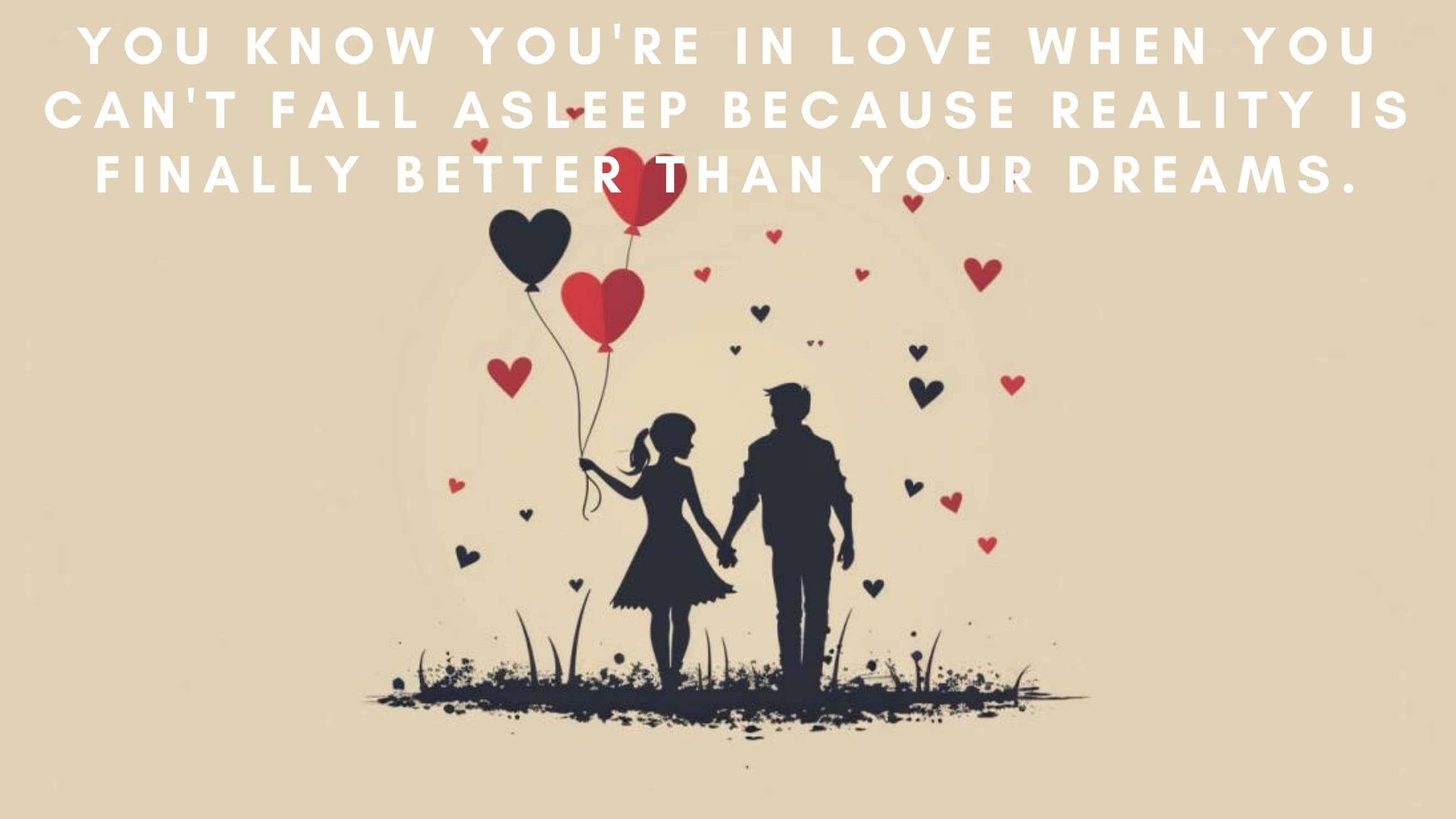 Love Better Than Dreams Quote, silhouetted couple, heart balloons, 2K Desktop Wallpaper