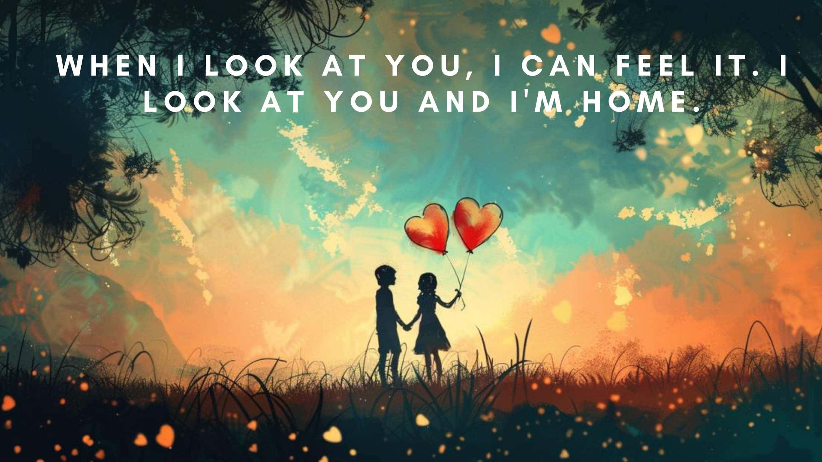 silhouette couple, heart-shaped balloons, twilight sky, 2K Desktop Wallpaper