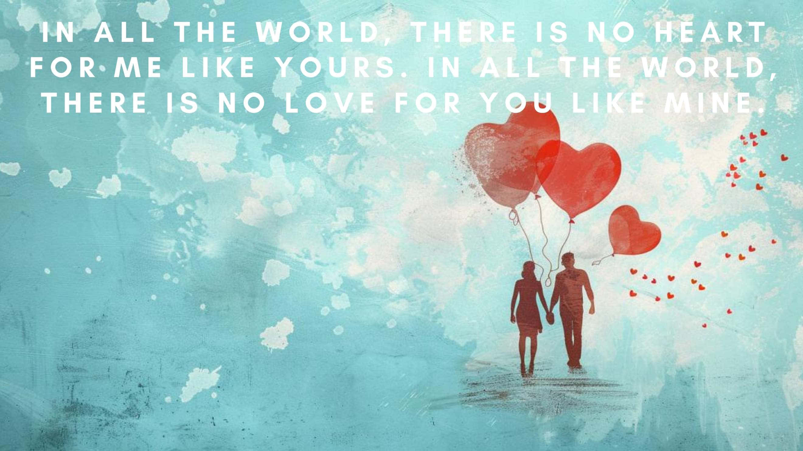 Worldof Love Quote, teal sky, red heart balloons, 2K Desktop Wallpaper