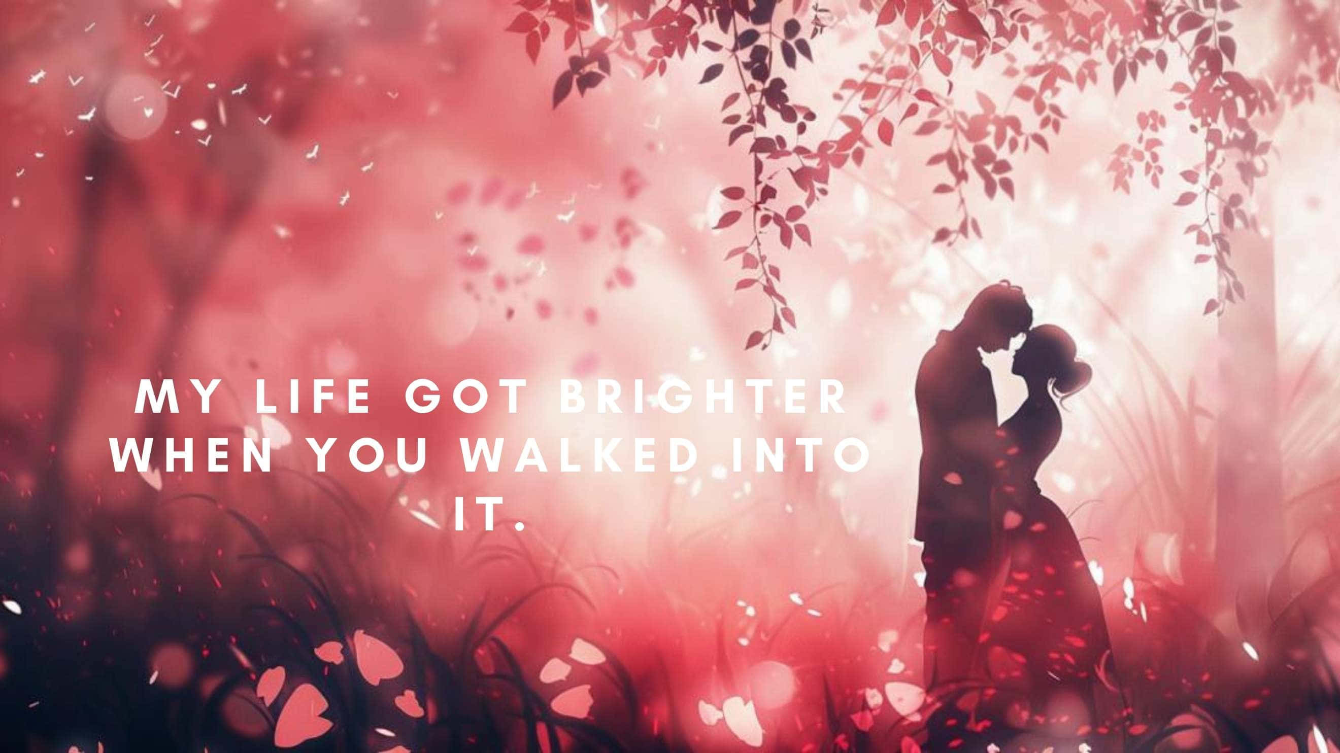 couple, kissing, glowing red leaves, 2K Desktop Wallpaper