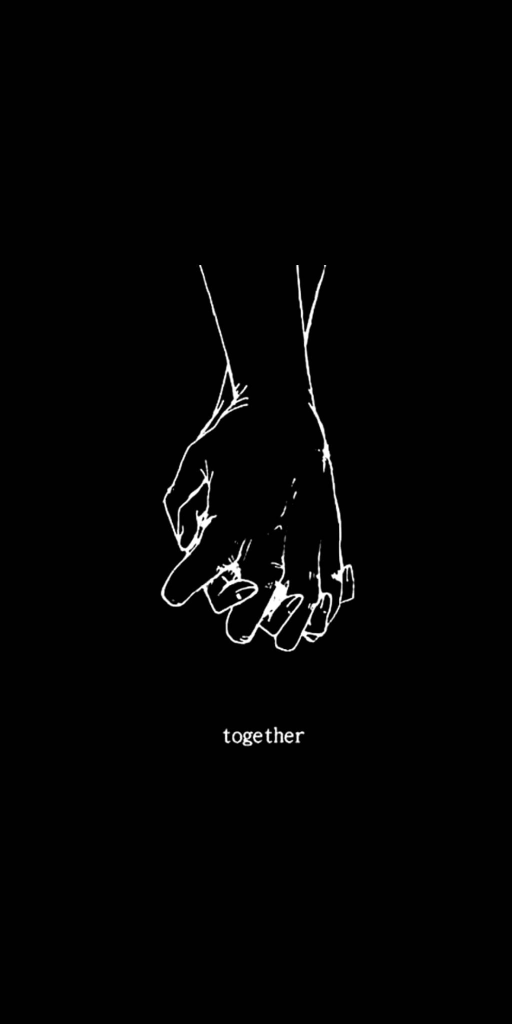 Together Love Quotes, minimalist white line drawing, stark black background, Full HD Phone Wallpaper