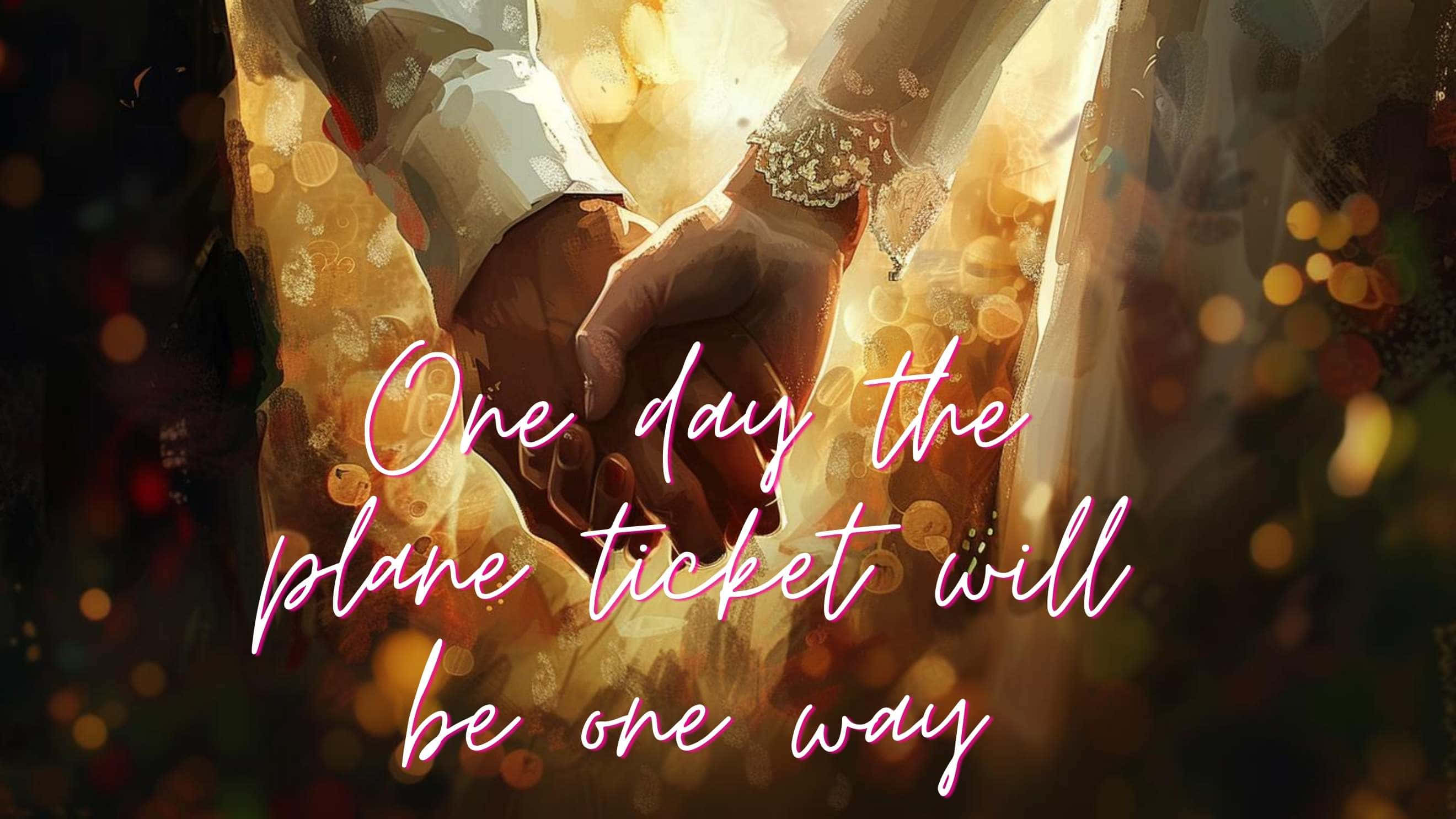 One Way Ticket Romantic Quote, golden light, bokeh background, 2K Desktop Wallpaper
