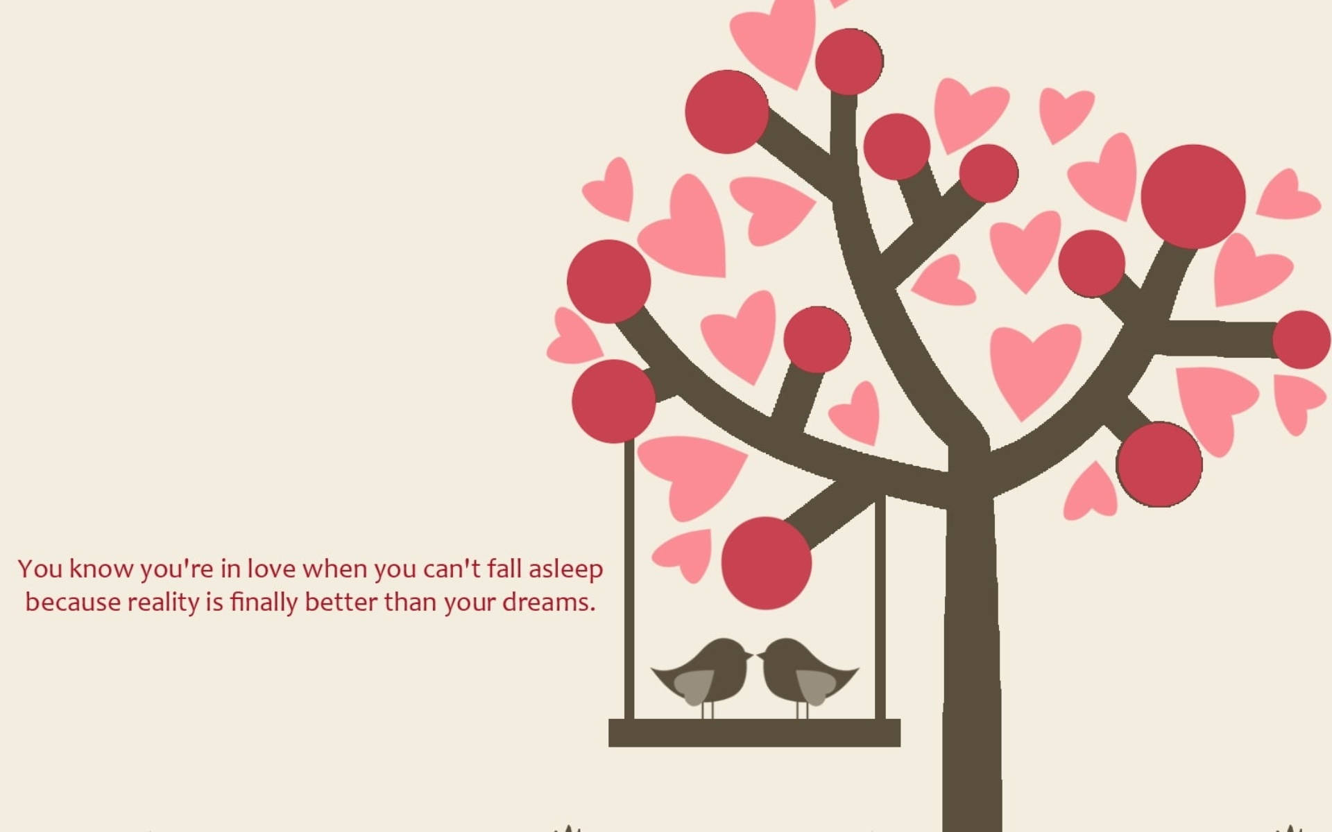 love birds, heart-shaped leaves, swing, Full HD Desktop Wallpaper