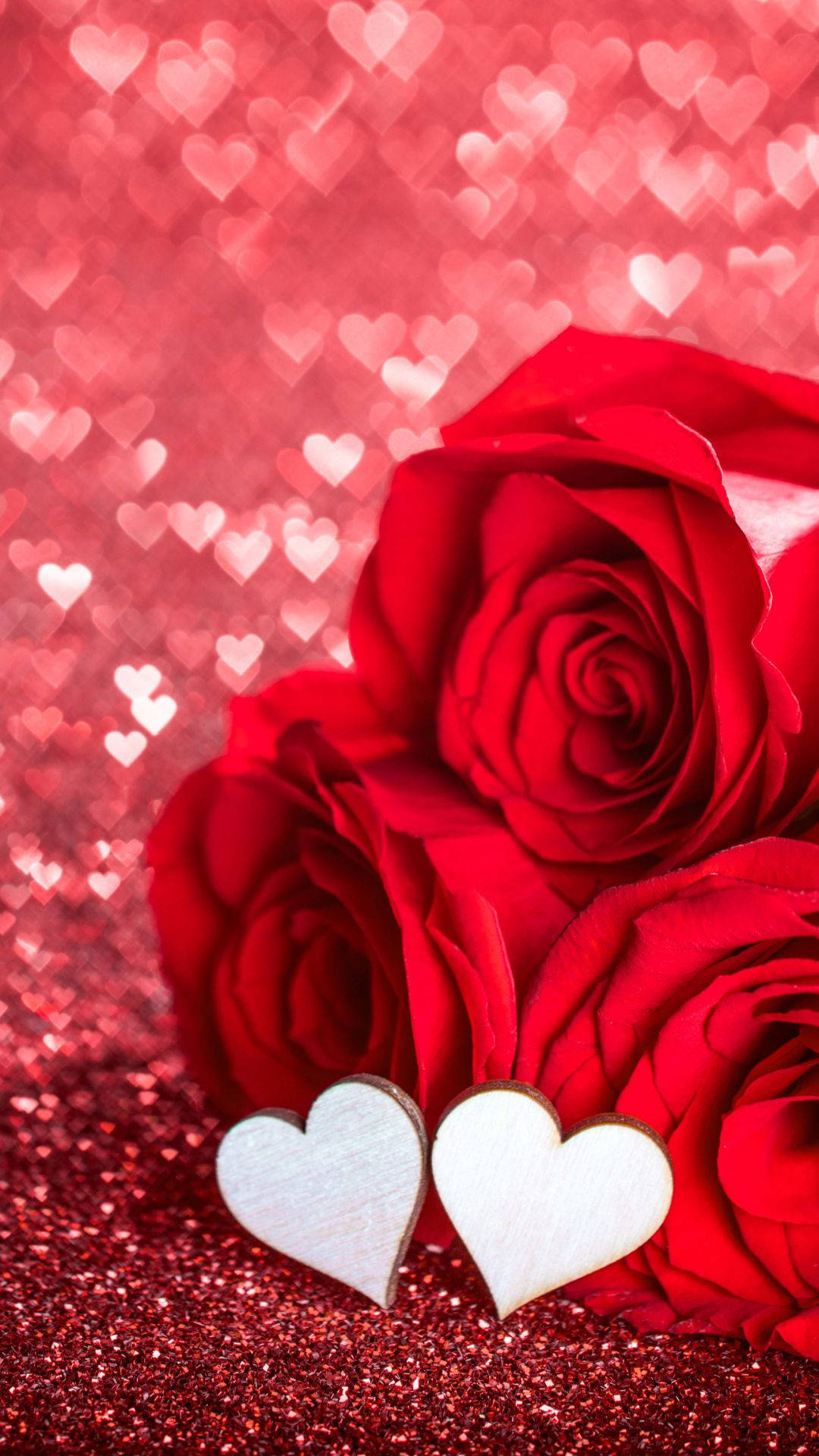 Romantic Rose, white hearts, vibrant red roses, Full HD Phone Wallpaper