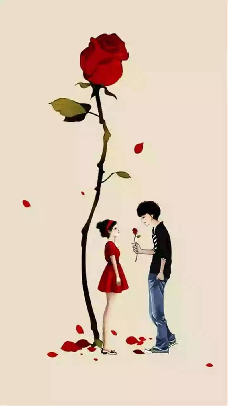 red rose, boy, girl, HD Phone Wallpaper