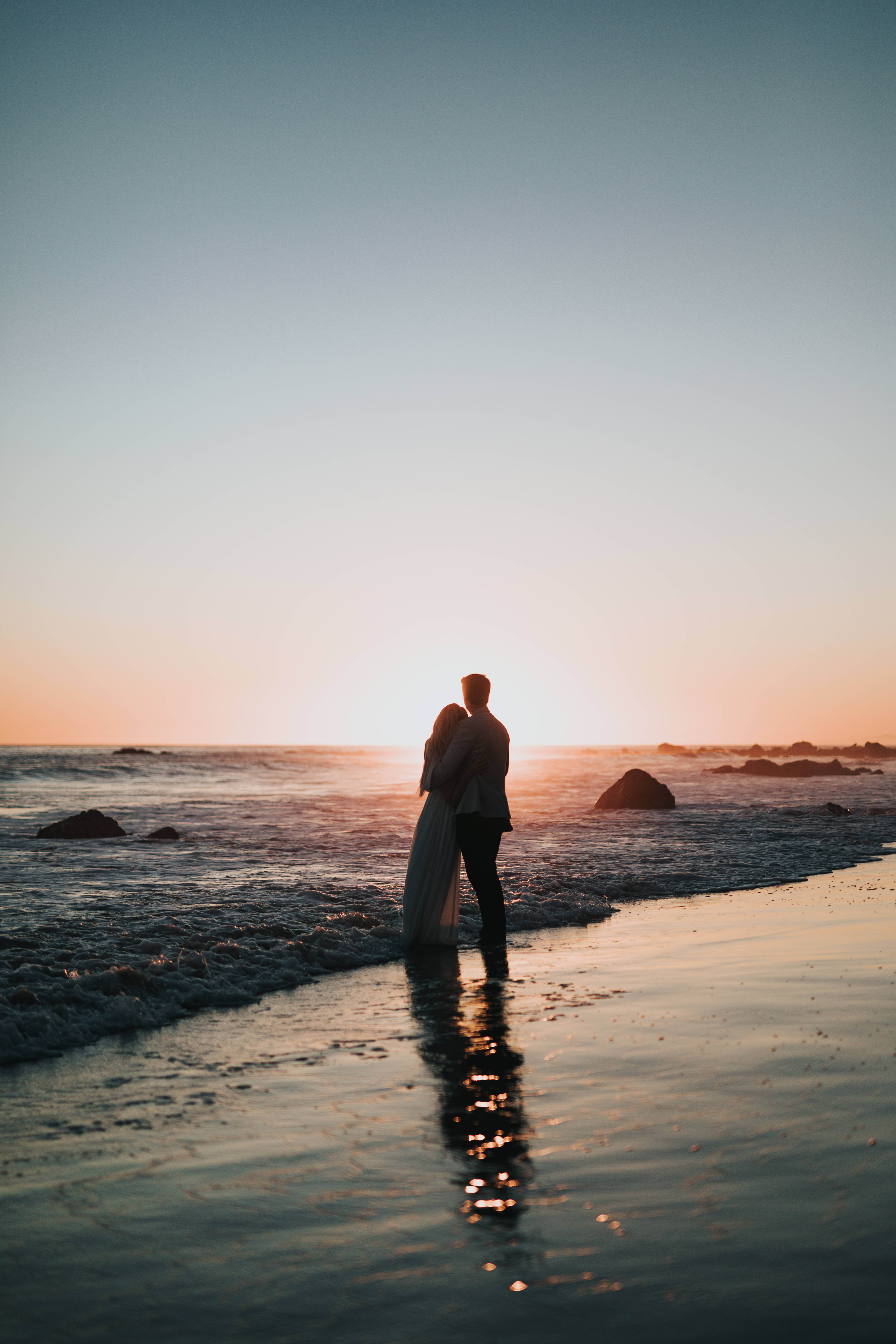 Two Souls in Love by the Sunset, sunset, wet beach, 5K Phone Wallpaper