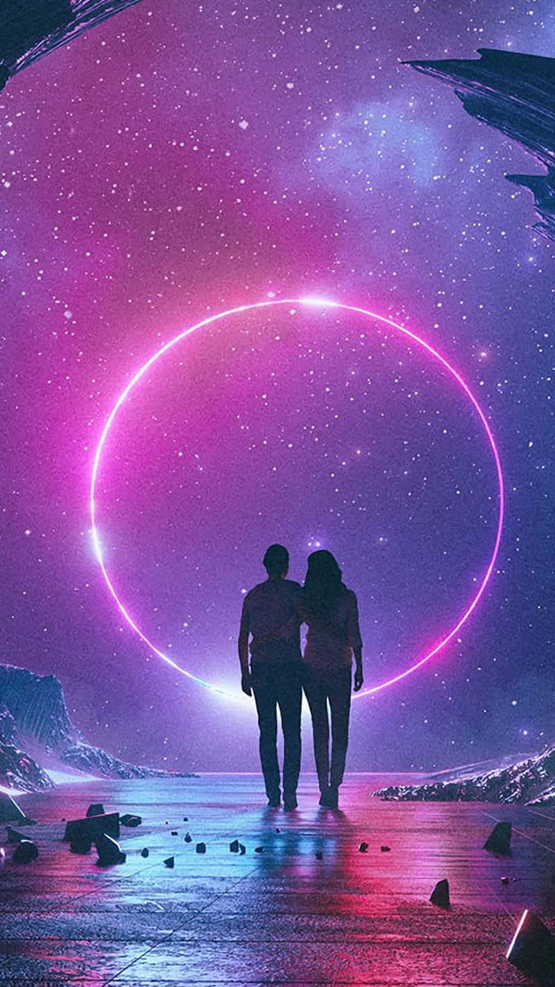 Romantic Pink Purple Space, glowing pink ring, starry purple alien landscape, HD Phone Wallpaper