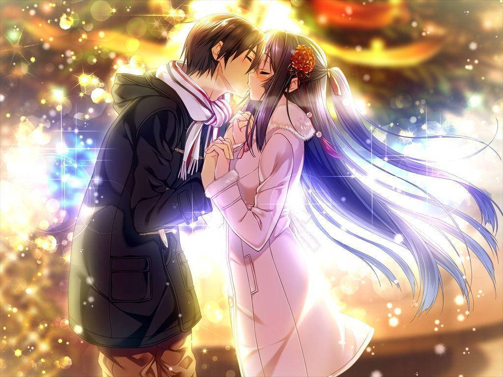 Romantic, anime, kissing, SD Desktop Wallpaper