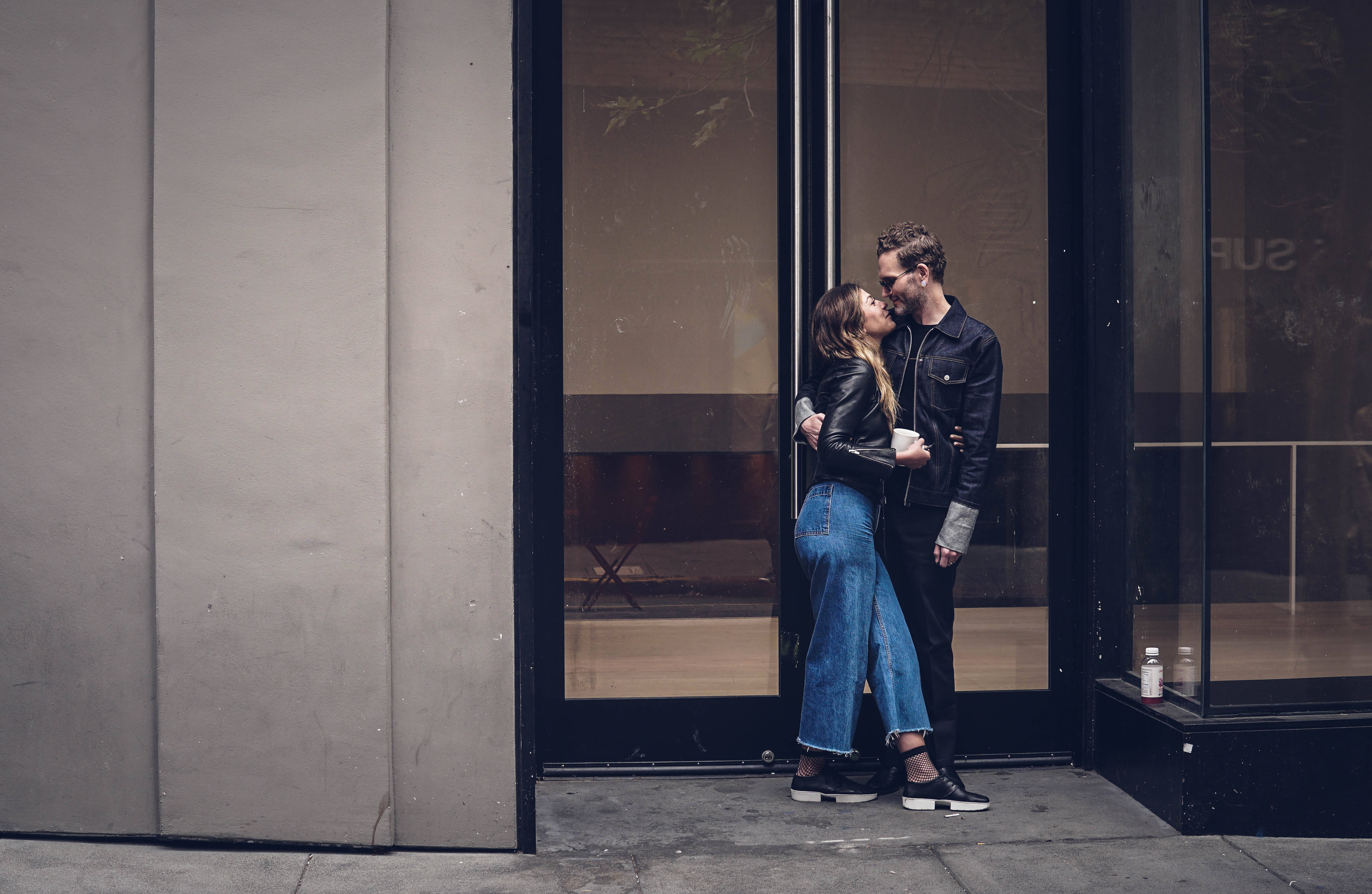 golden hour, black leather jackets, city sidewalk, 4K Desktop Wallpaper