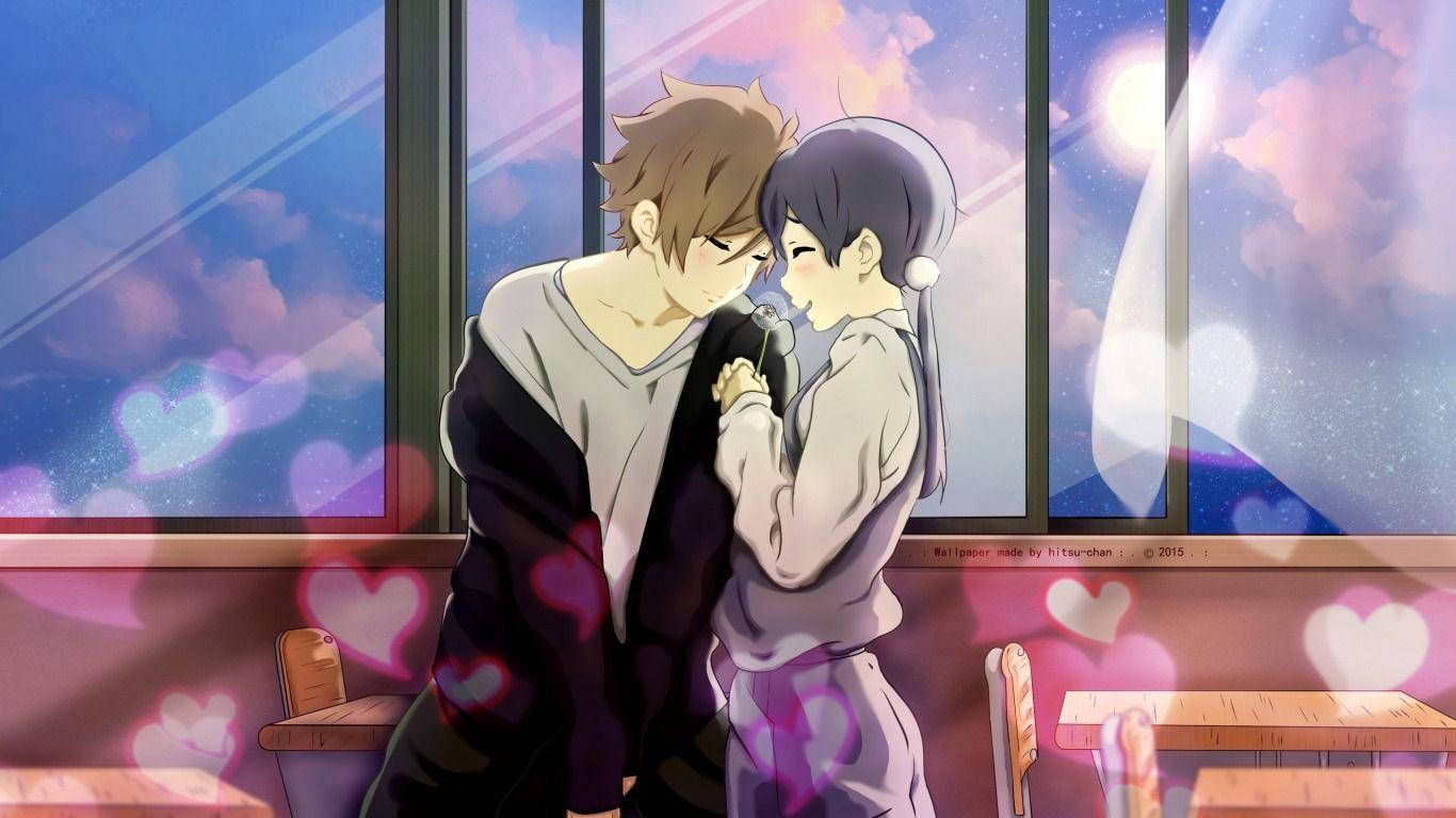 anime couple, dandelion, classroom, HD Desktop Wallpaper