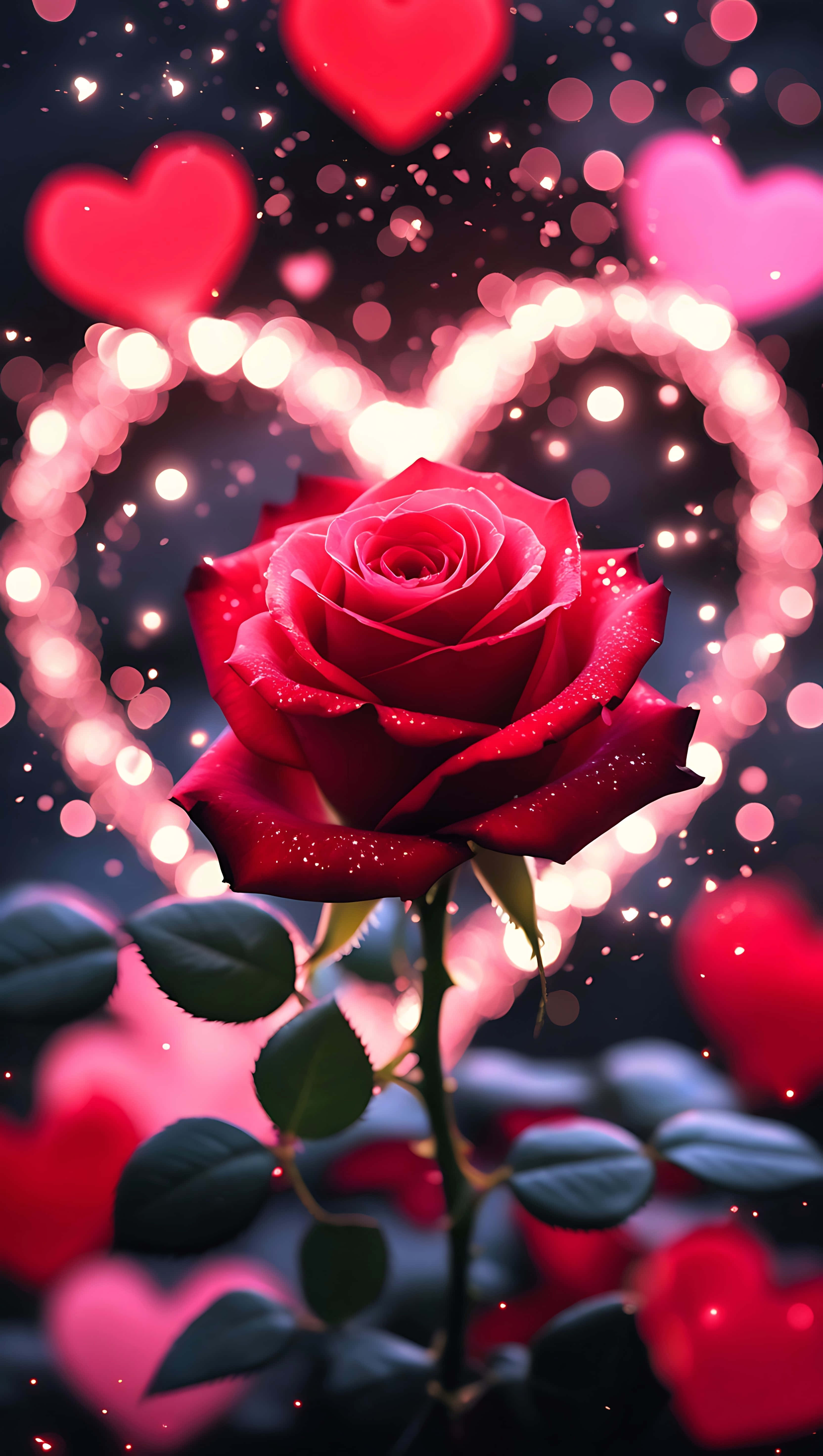 red rose, dewdrops, dark backdrop, 5K Phone Wallpaper