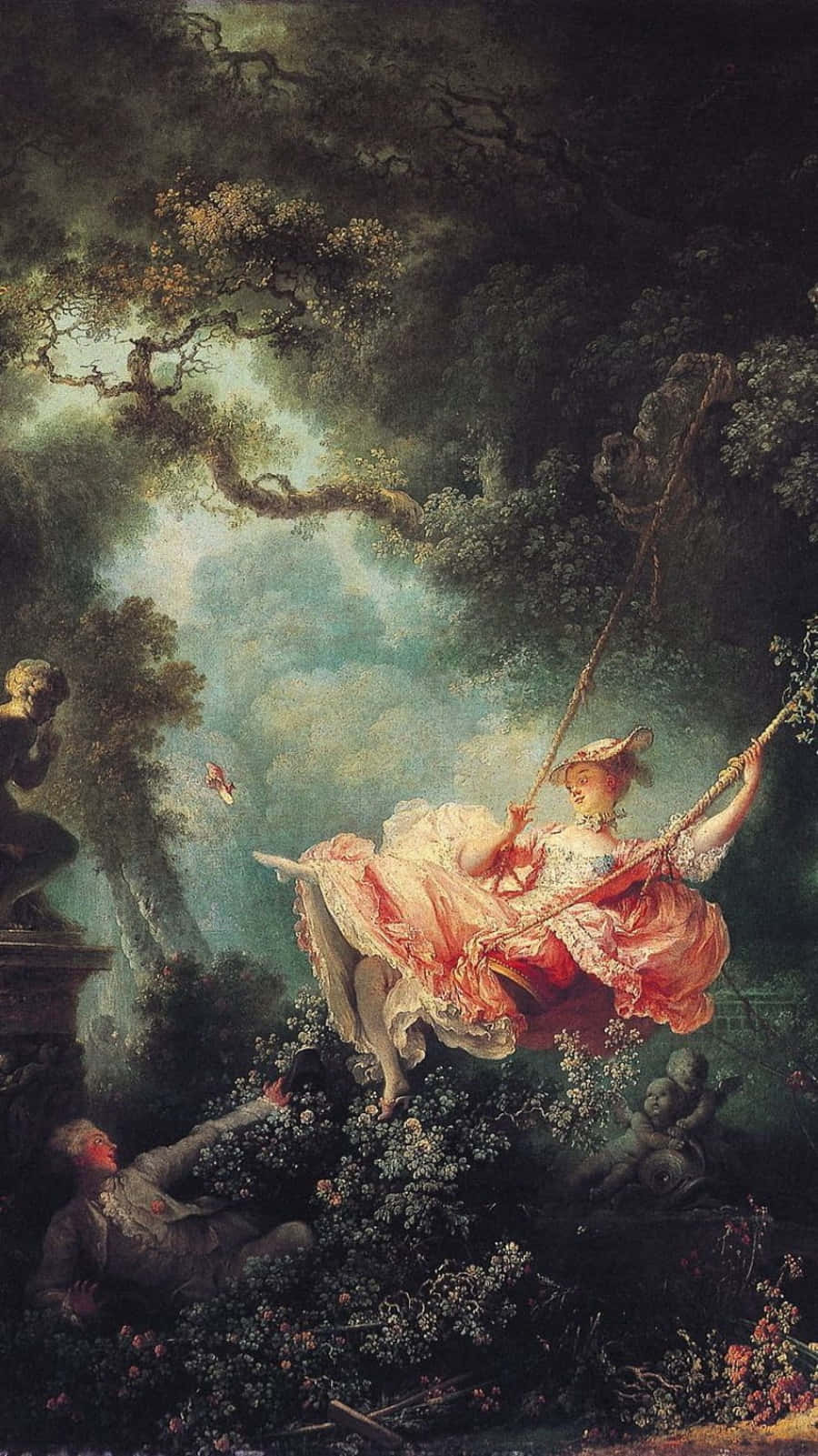 Romanticism, pink gown, lush garden, HD Phone Wallpaper