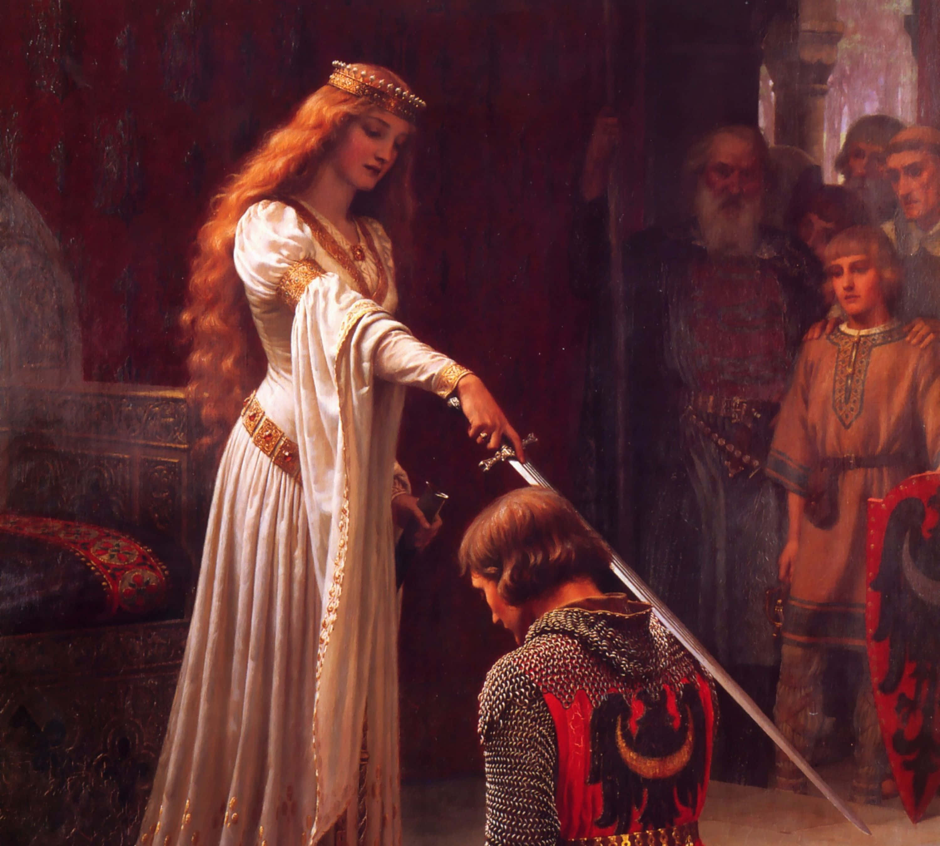 Romanticism, white robes, kneeling knight, 2K Desktop Wallpaper