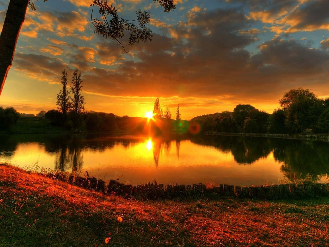 Romanticism, sunset, golden light, HD Desktop Wallpaper