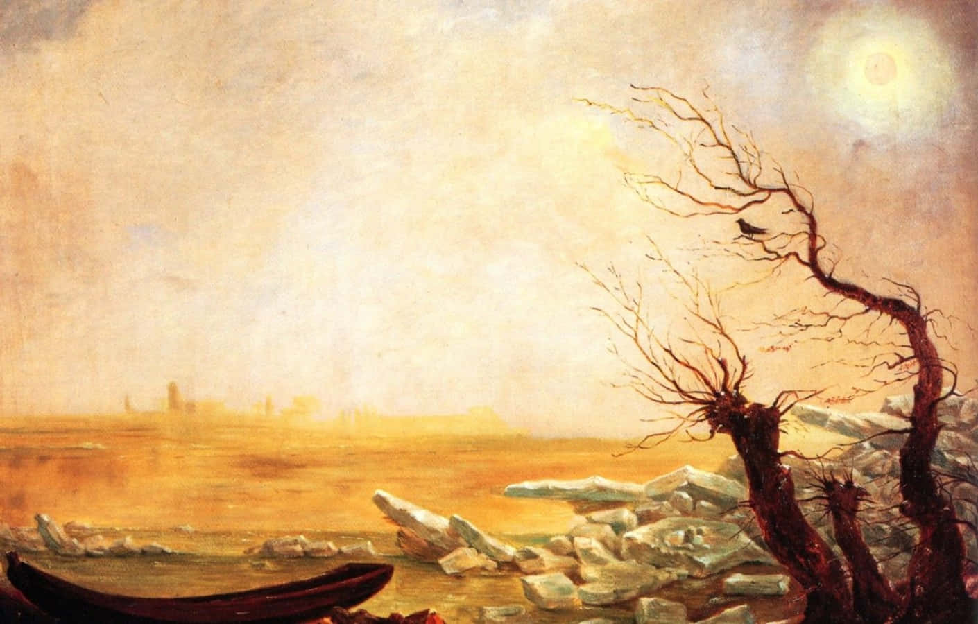 Romantic period, oil painting, lone boat, HD Desktop Wallpaper