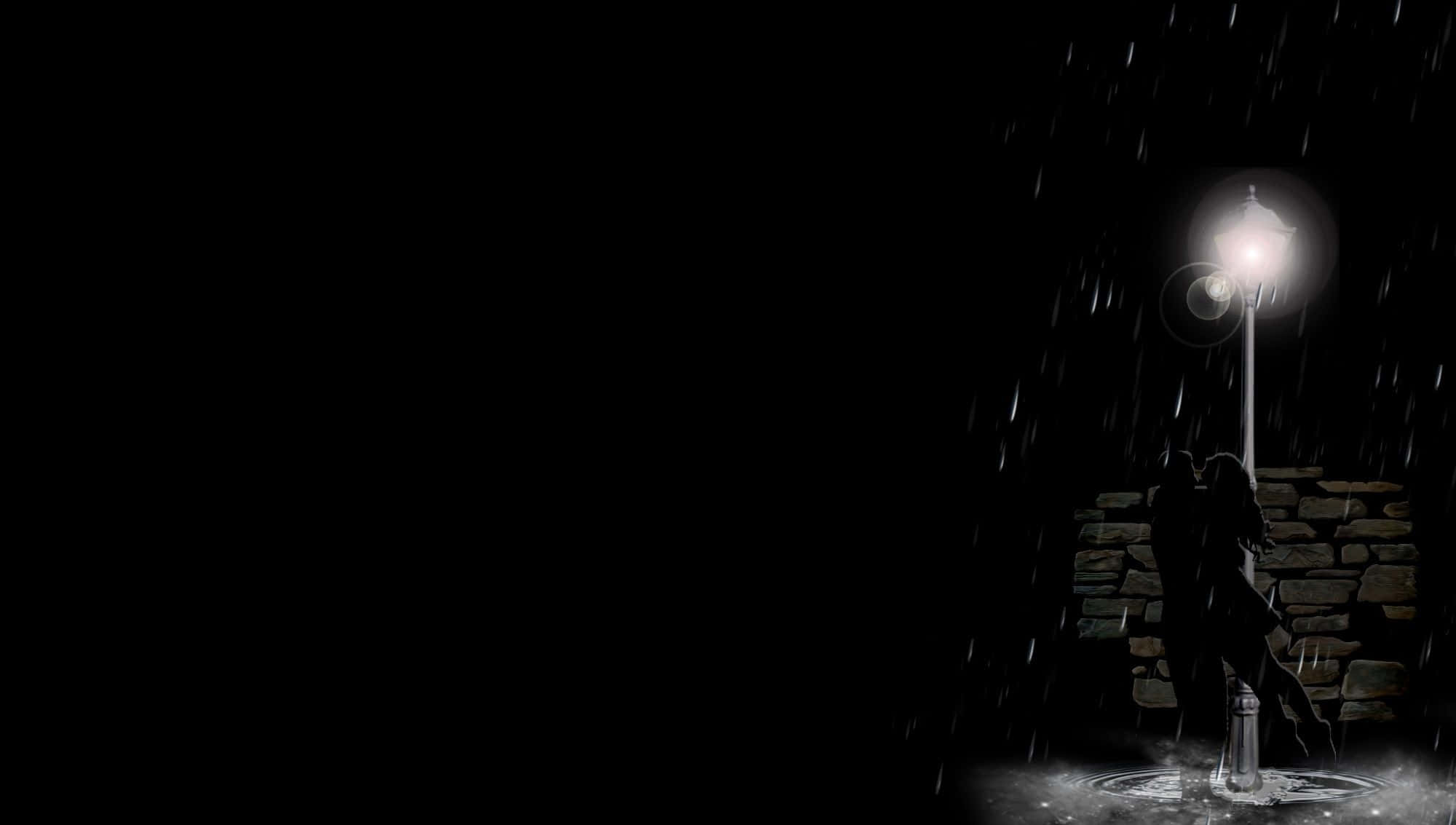 Romanticism, glowing streetlamp, rain, Full HD Desktop Wallpaper