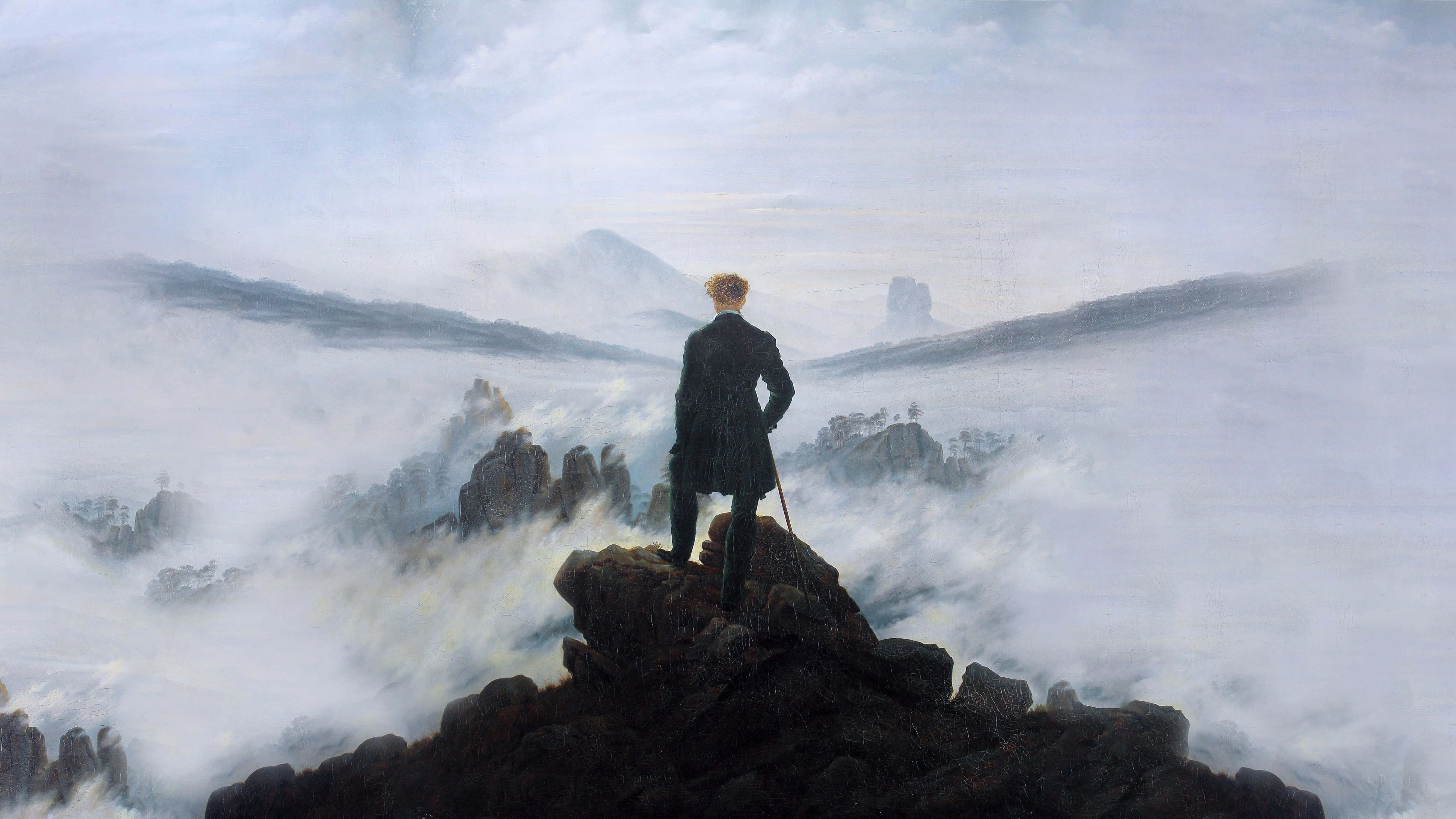 Romanticism, rocky peak, sea of mist, 5K Desktop Wallpaper