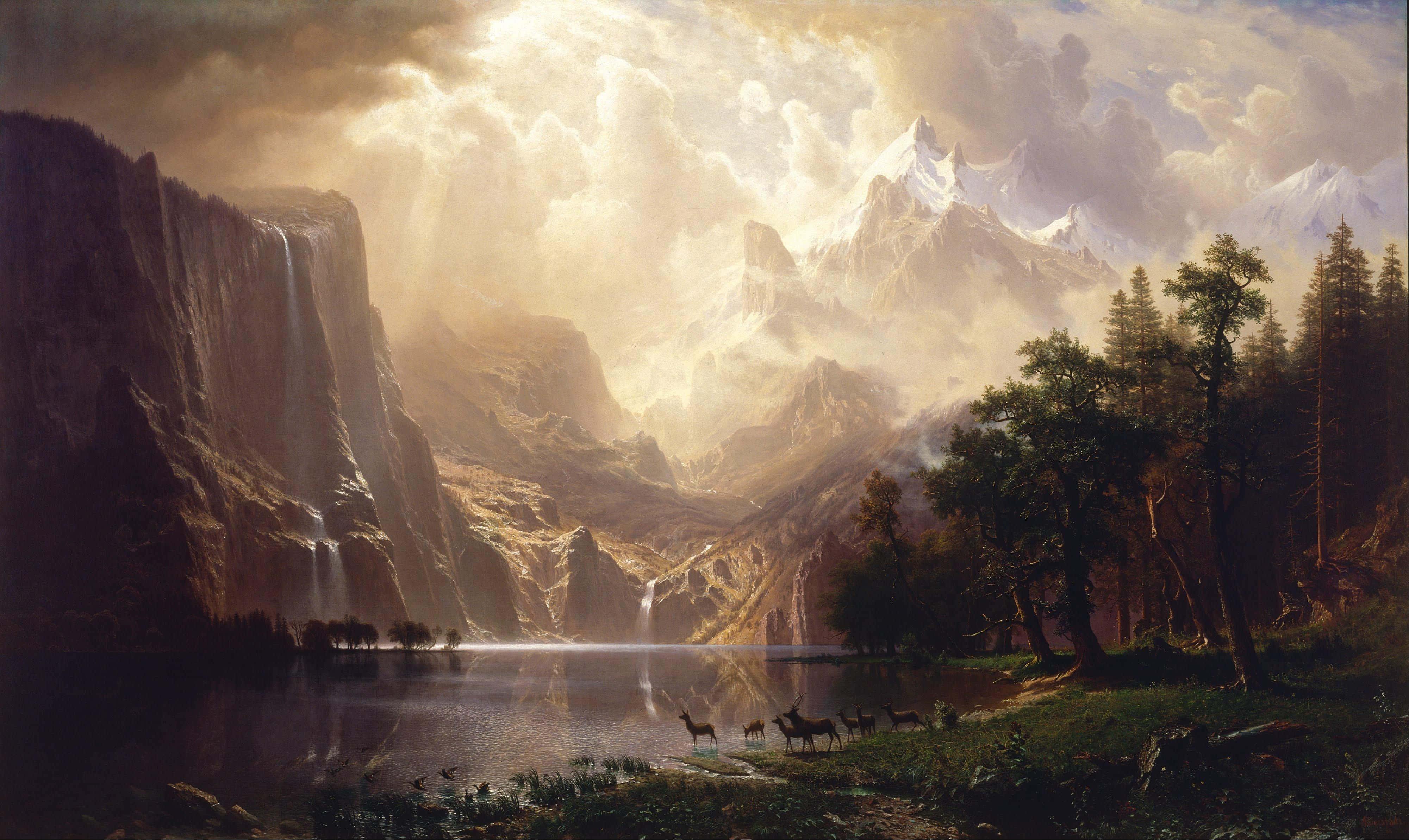 Romanticism, mountain valley, snow-capped peaks, 4K Desktop Wallpaper