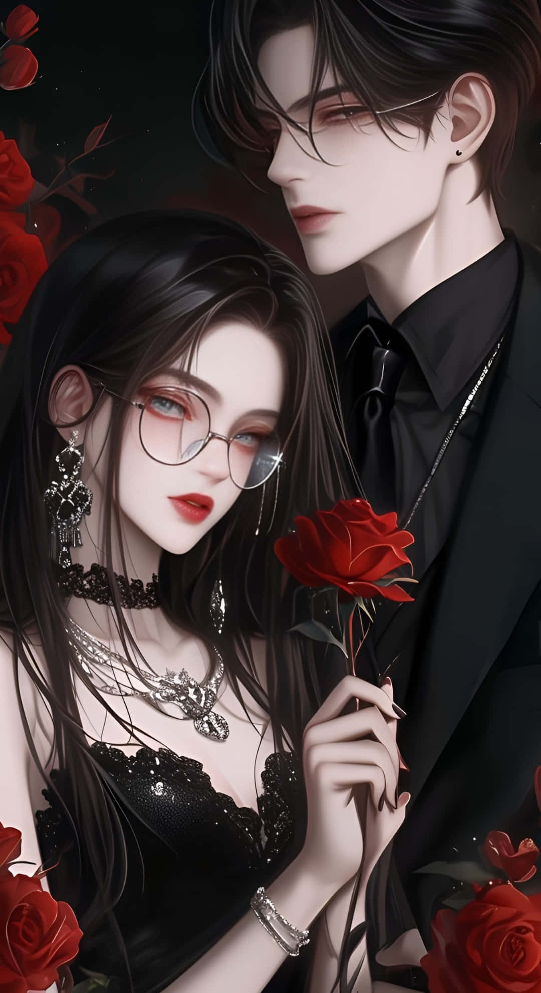 dark romance, forbidden desire, anime couple, Full HD Phone Wallpaper