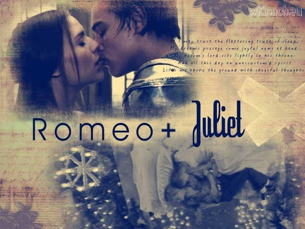 Romeo and Juliet, romantic kiss, vintage text, SD Desktop Wallpaper