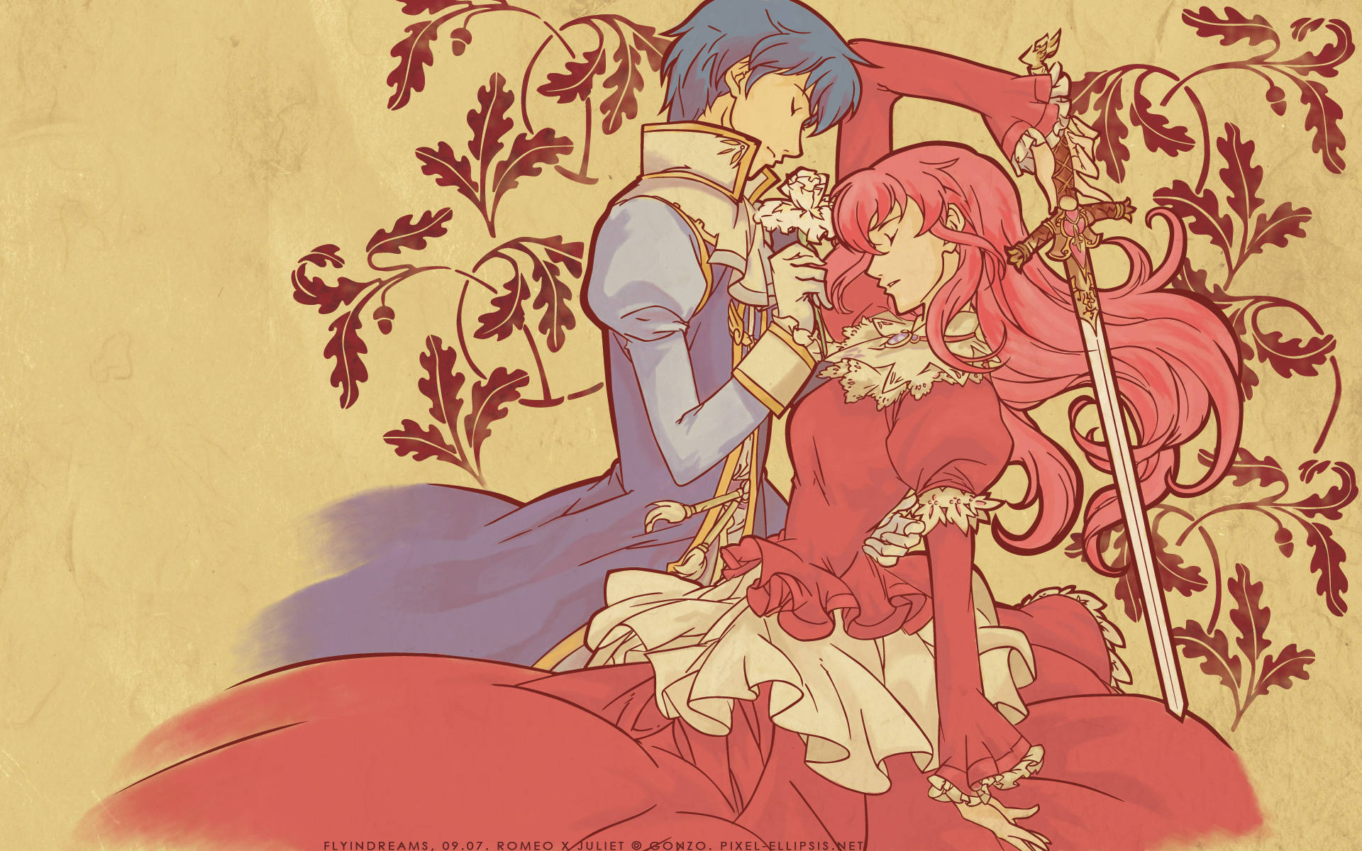 Romeo and Juliet, anime, ornate costumes, Full HD Desktop Wallpaper