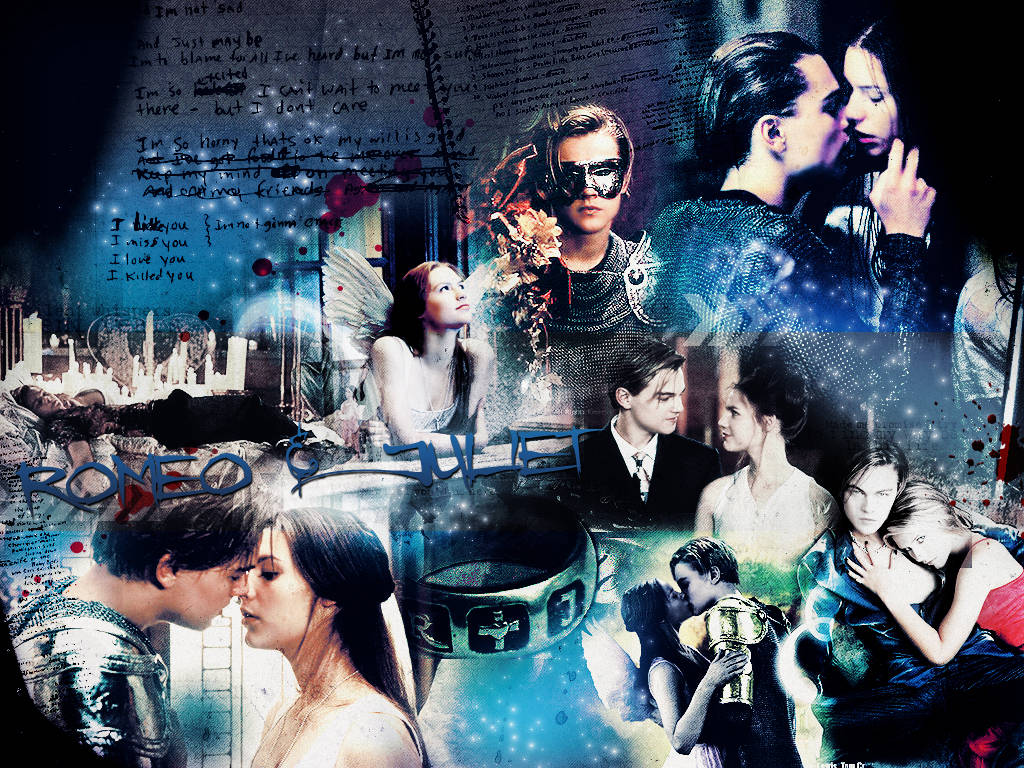 Romeo and Juliet, romantic kisses, handwritten poetry, SD Desktop Wallpaper
