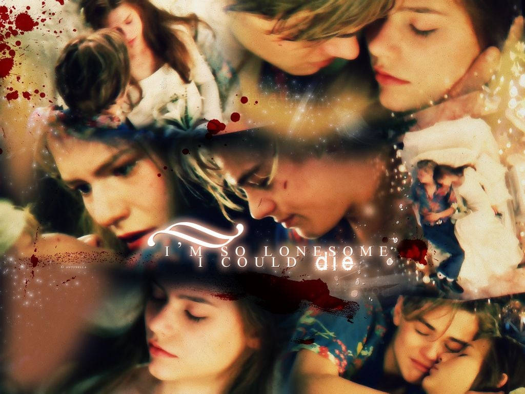 Romeo and Juliet, red splatters, I'M SO LONESOME I COULD DIE, SD Desktop Wallpaper