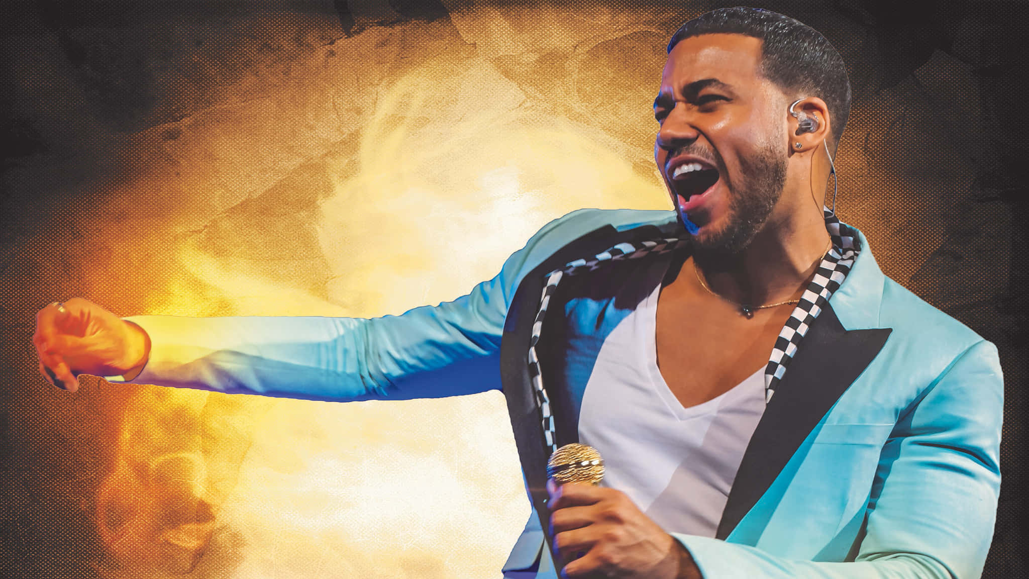 Romeo Santos, light blue suit, black lapels, Full HD Desktop Wallpaper