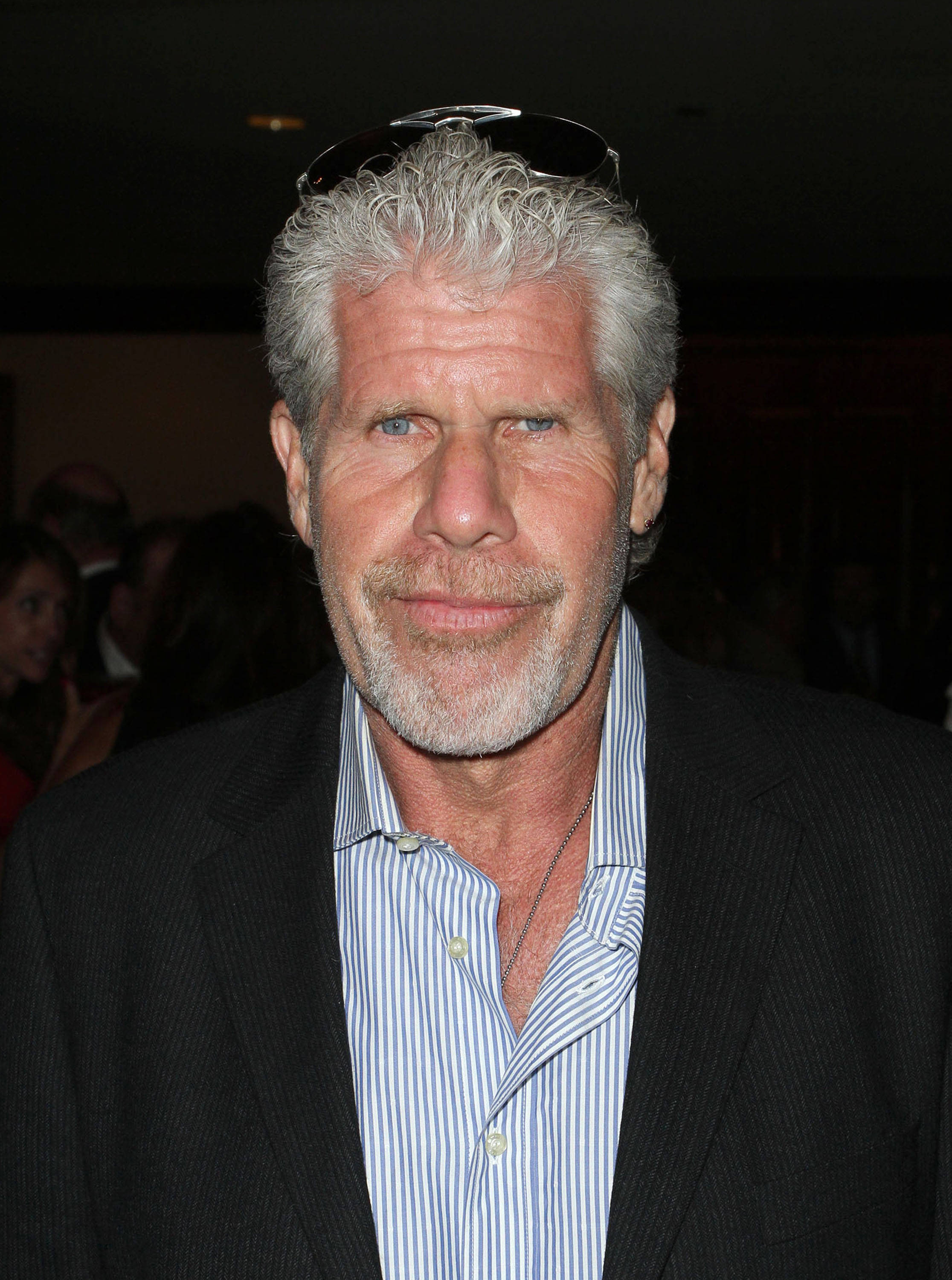 Ron Perlman, blue striped polo, gray hair, 2K Phone Wallpaper